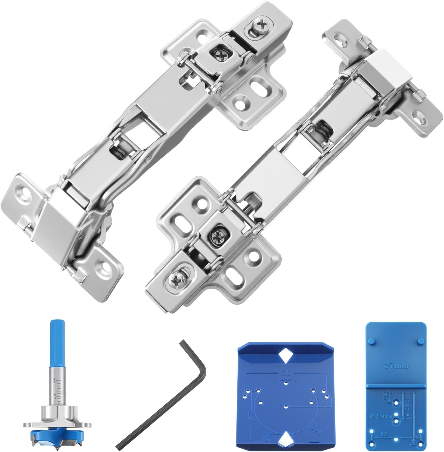 2 Pack 165 Degree Soft Close Kitchen Cabinet Door Hinges with Punching Ruler Positioning Ruler and Hinge Hole Opener, Full Overlay Hydraulic Concealed Soft Closed Cabinet Hinges for Kitchen Cabinets