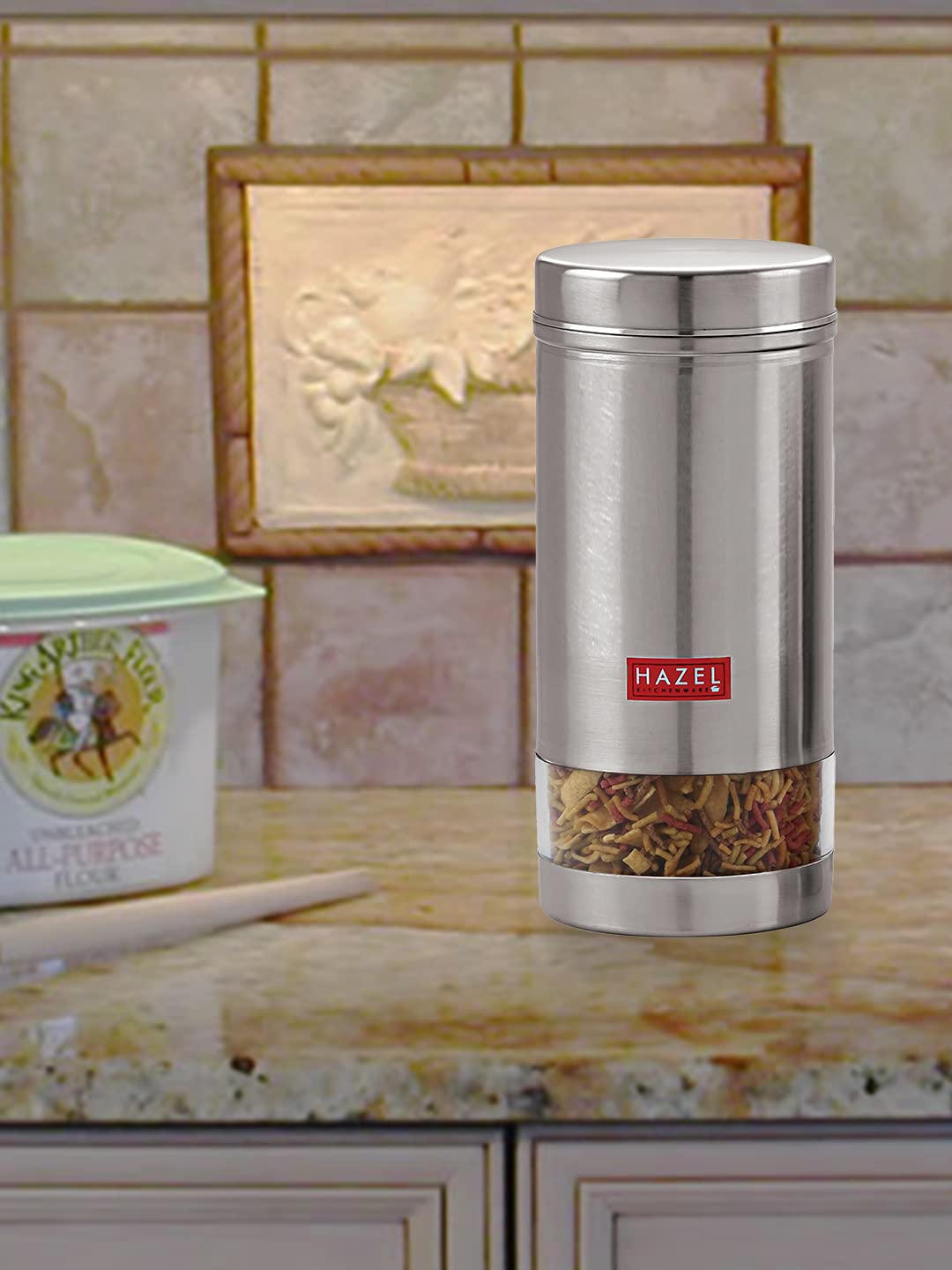 HAZEL Stainless Steel Transparent See Through Container (1 LTR)