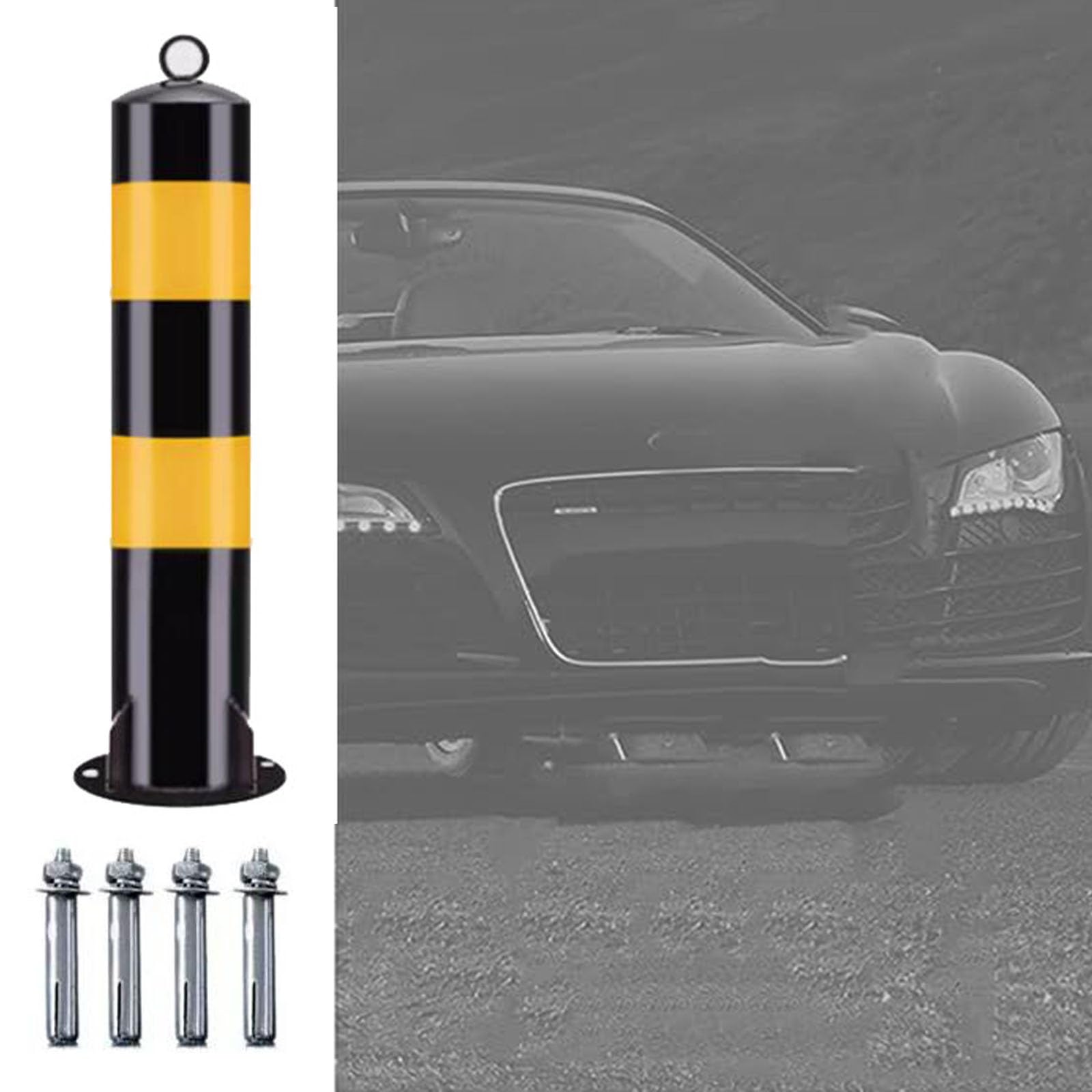 WDSOPK Traffic Safety Cones, Safety Bollards for Parking Lot, Barrier Reflective Tape Parking Post for Traffic Control Public Area and Streets, with 4 Expansion Bolts （6pack-75cm/29.5）