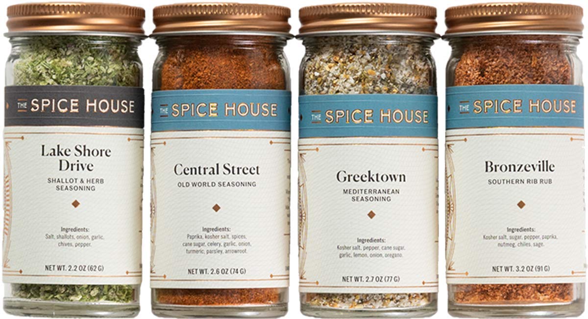 The Spice HouseLake Shore Drive Collection - 4 Count - ½ Cup Each - Sealed Display Jars - All-Purpose Seasonings, Spice Blends, Rubs - Ideal for Cooks of All Levels