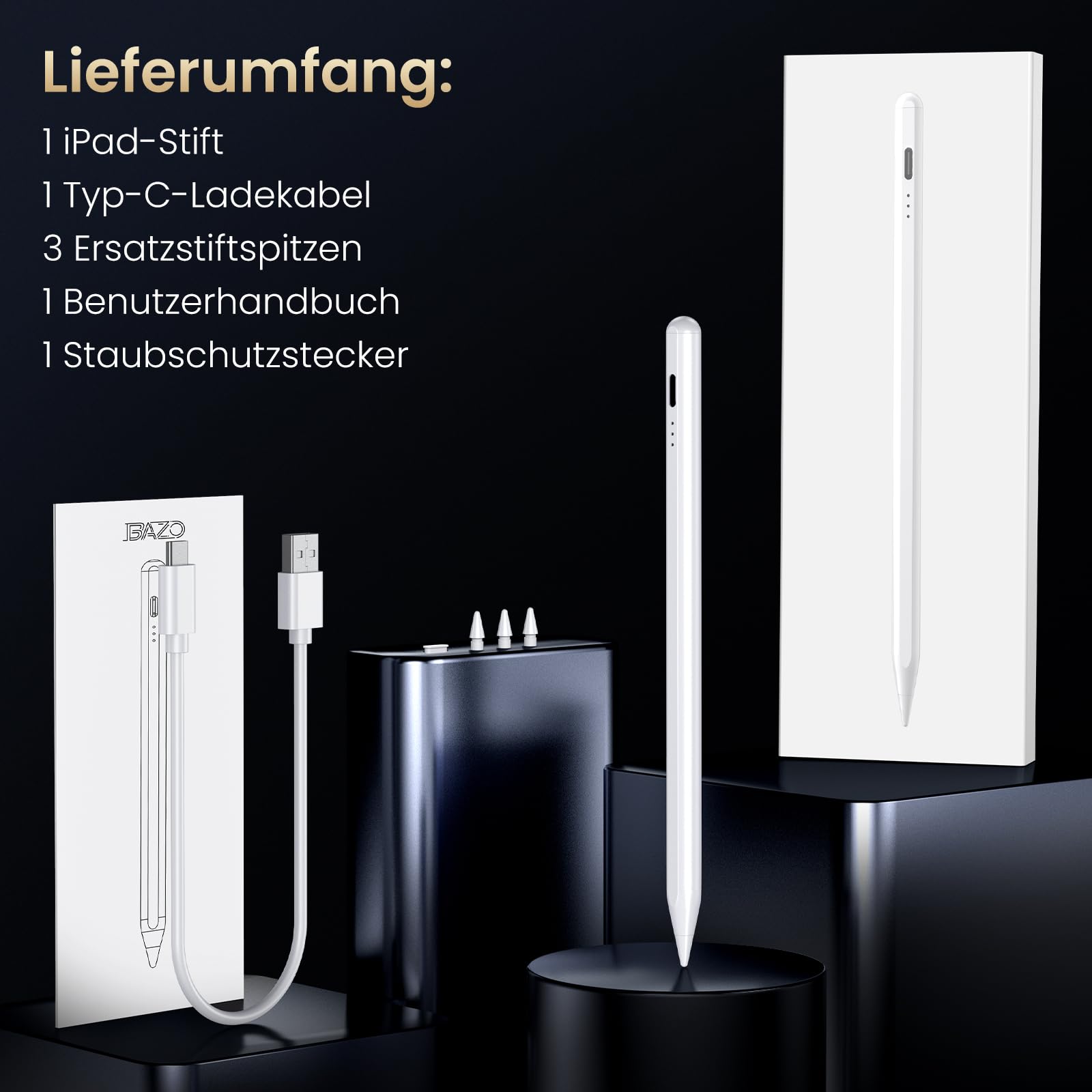 BAZO Rysik do iPada Apple - 2018-2024 Pencil 2. generacji z wydajnością szybkiego ładowania Palm Rejection i czułością na nachylenie Stylus do iPad Pro 13''/12,9''/11''/ iPad 6-10.Gen/Mini 5/6.Gen/Air