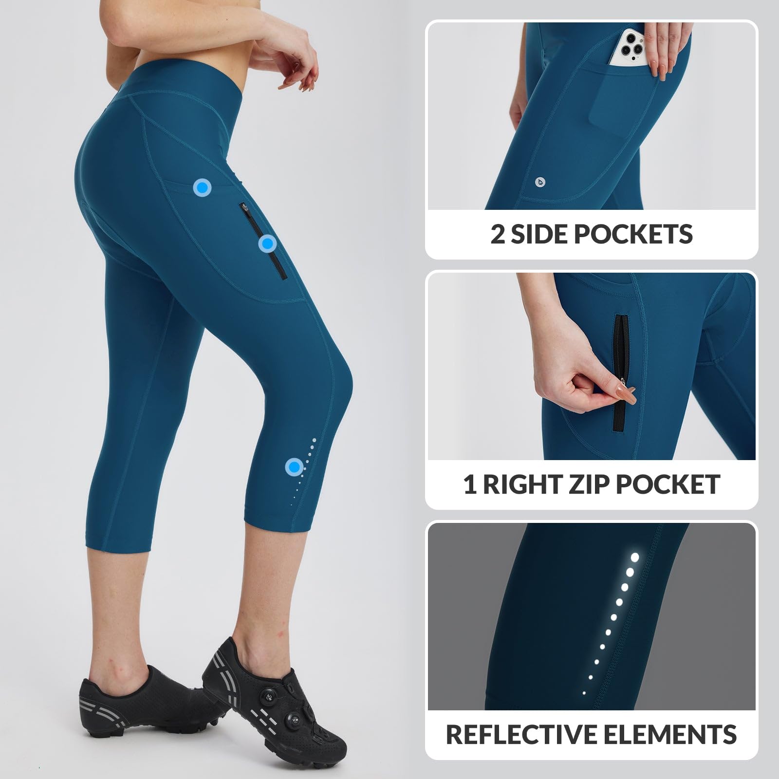 baleaf Pantalones de Ciclismo para Mujer, de Licra, Acolchados, 4D, con Bolsillos, Cintura Alta, con Bolsillos