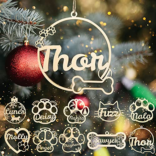 Adorno NavideñO Personalizado de Madera con Forma de Pata de Perro Y Gato, Adornos NavideñOs Conmemorativos Personalizados para Mascotas con Nombres, Adornos Personalizados para Perros para áRbol.