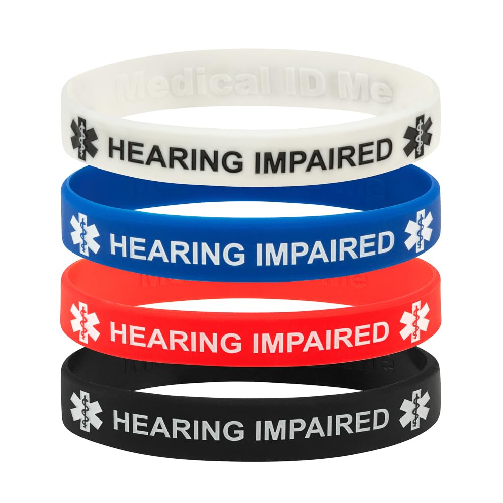 (4 Pack) Hearing Impaired Awareness Wristbands Silicone Bracelet Deaf Hard of Hearing Alert (Large (20cm))