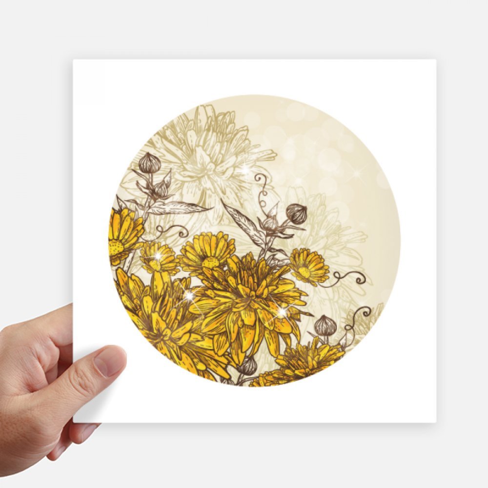 Autocollant carré de 20 cm chrysanthème jaune pour mur ordinateur portable et valise 4Pcs