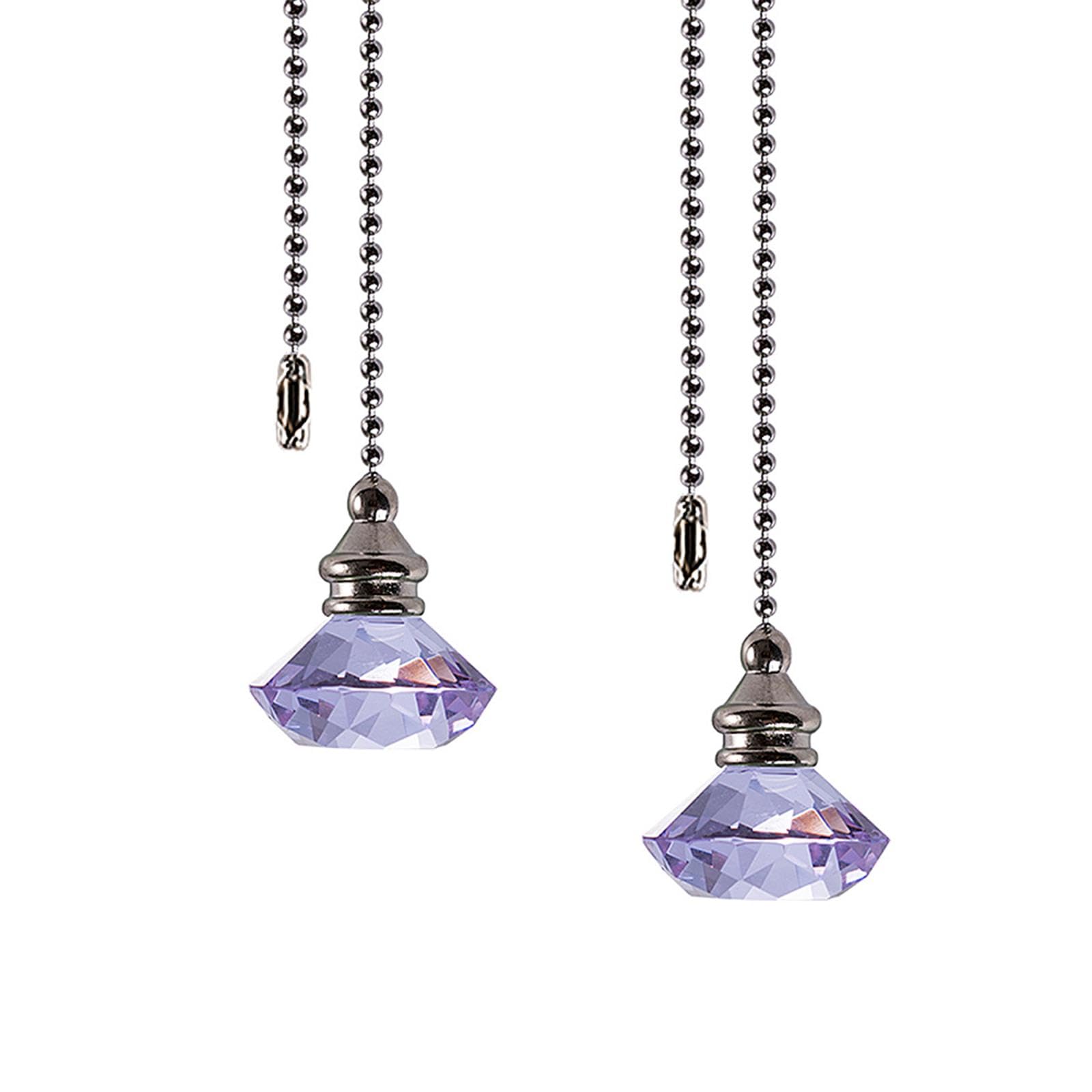 SEIWEI 2Pcs Purple Crystal Pull Chains Diamond Shaped Lighting Pull Switch for Decorating Ceiling Fans, Ceiling Lights, Bedside Lamps