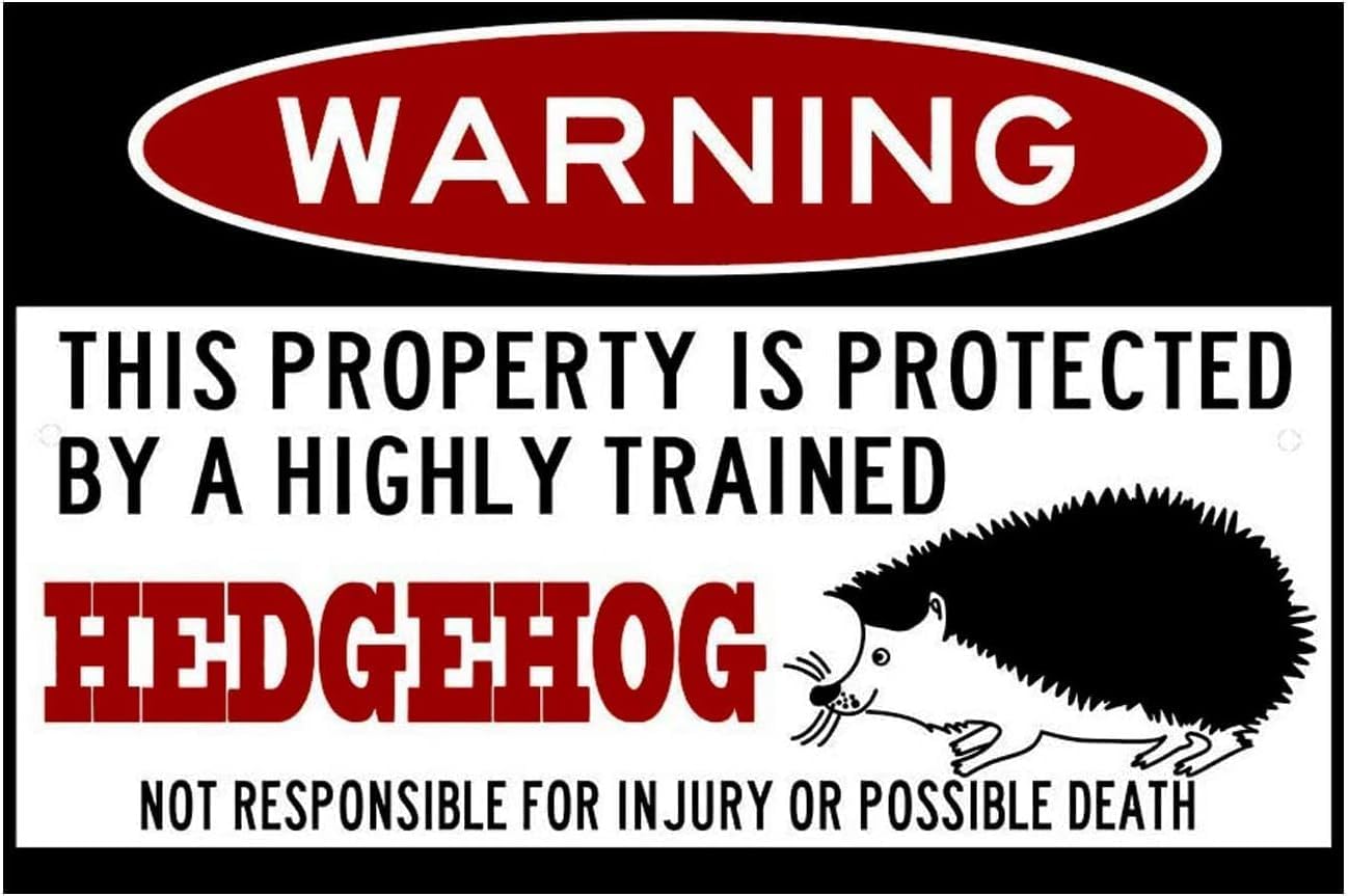 Top Banana Gifts Green ~Warbibg - Protected By Hedgehog - Fun Vintage Style Tin Sign, Reproduction Retro, Pub Bar Kitchen Garden Bathroom, Home, Plaque, Funny Decorative Wall Art, 3 Sizes (A5)