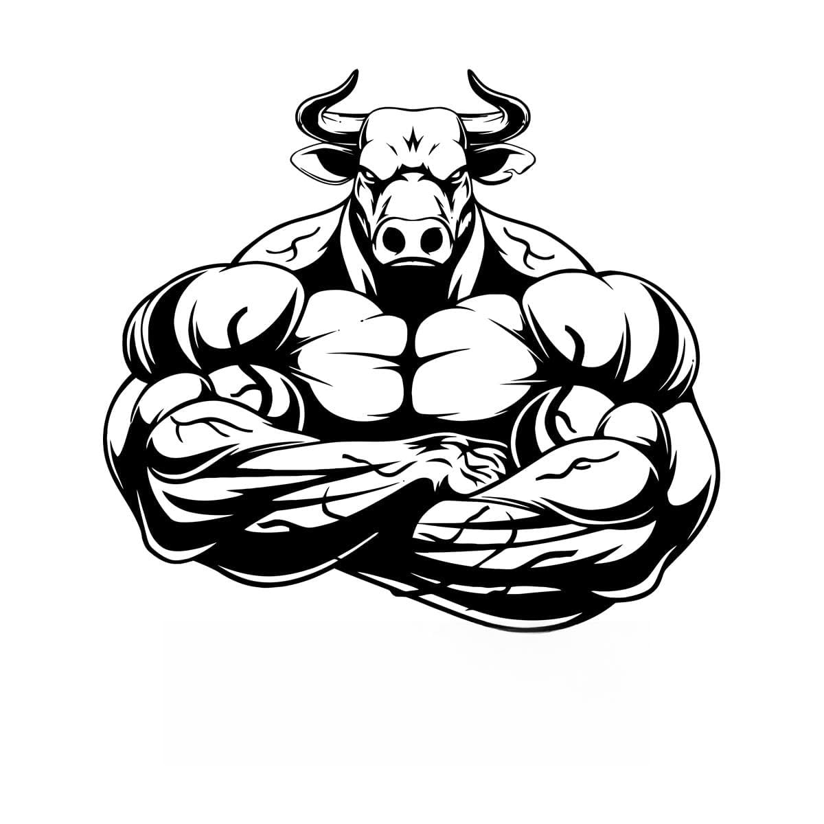Lzhouting Wall Stickers 0943 Logo Vinyl Wall Decal Bull Muscles Bodybuilder Wall Stickers For Exercise Room Home Decoration For Living Room Art Small - 37X42cm