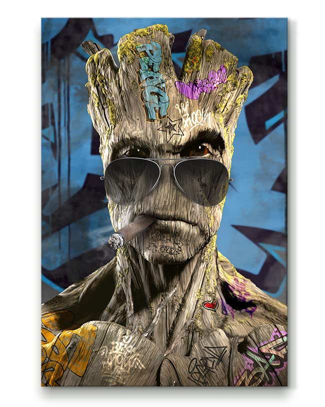 Tableau décoratif Groot - Gardiens de la Galaxie - Marvel - Pop art - Toile imprimée sur châssis - Décoration Murale Salon Chambre (60cm x 90cm)