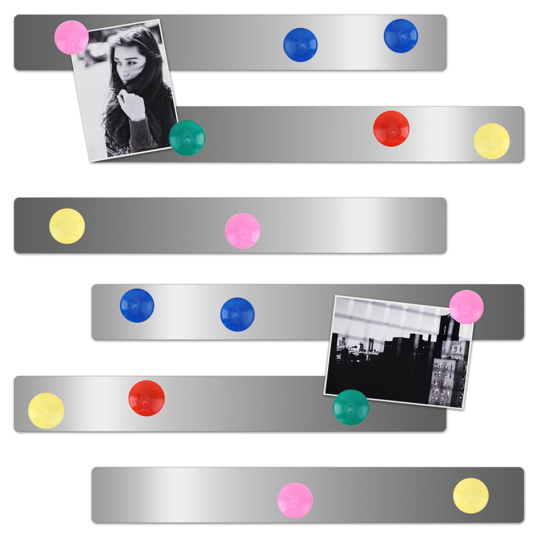 QDYMXUN Self-Adhesive Frameless Magnetic Strips, 6pcs - 15''L x 1.97''W Ferrous Bulletin Memo Board Tape with 48pcs Magnets for Fridge, Whiteboard,