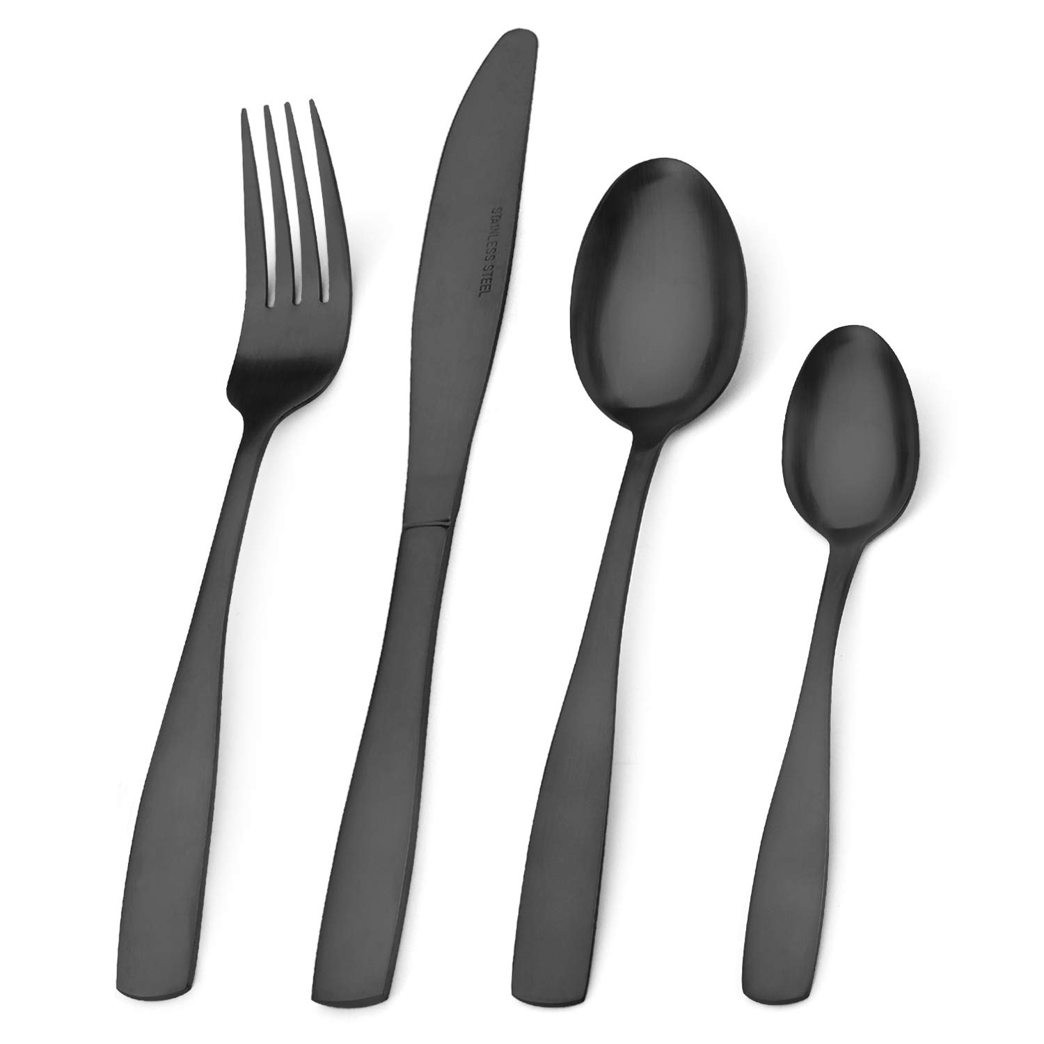 Cutlery Set, 16-Piece Tableware Set Stainless Steel Flatware Silverware Set with Matt Black Knife and Fork Set, Service for 4, Dishwasher Safe, Easy Clean & Hold