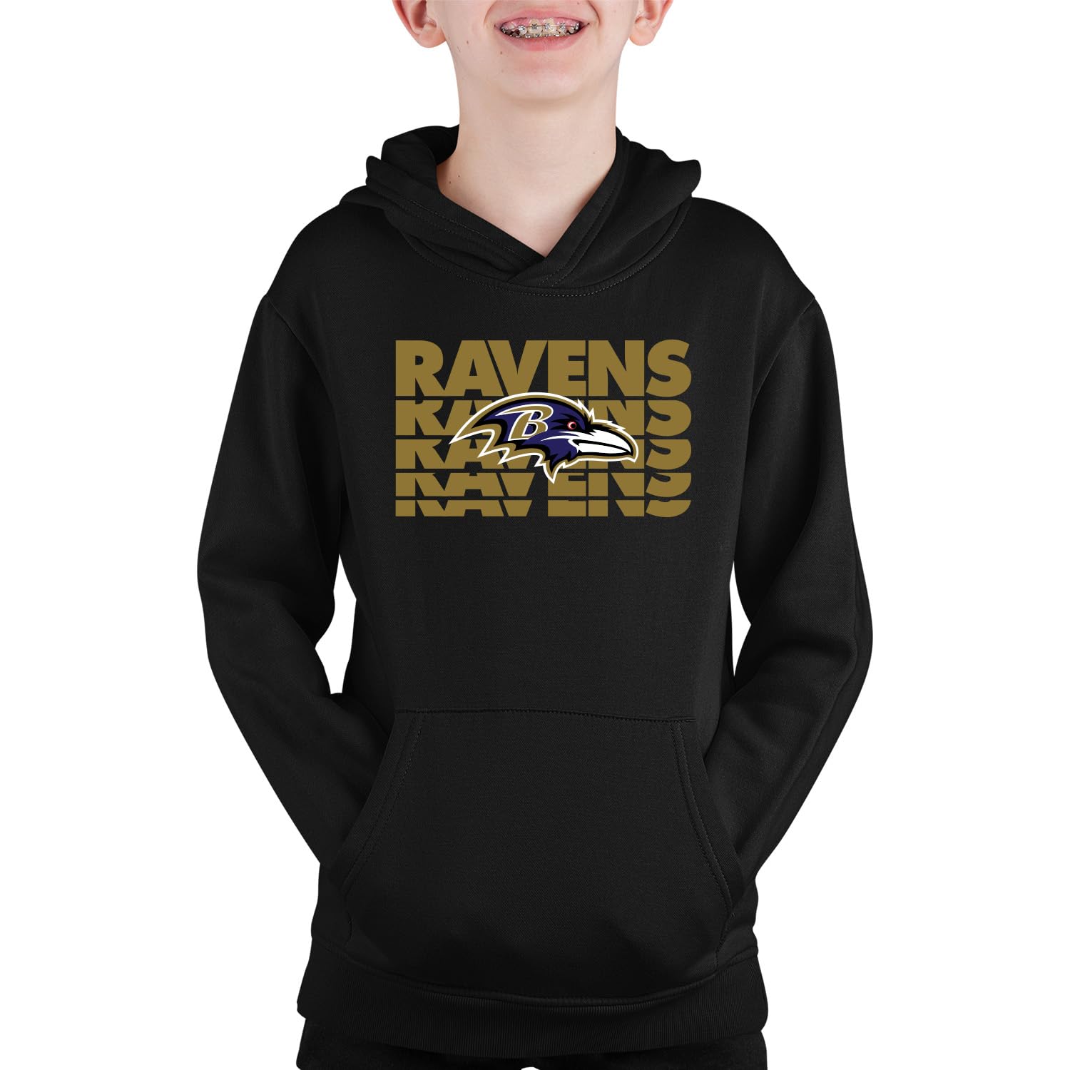 Team Fan Apparel NFL Youth Repeating Logo Football Fleece Hooded Sweatshirt, For Boys and Girls, Pro Hoodie Pullover