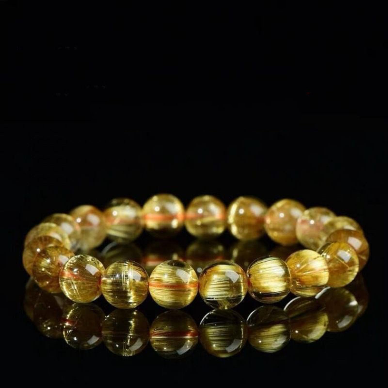Bracciale rutilato dorato naturale, gioielli curativi lisci rotondi quarzo | Bracciale al quarzo per donna, pietra preziosa elasticizzata curativa da uomo, regalo di compleanno di San Valentino