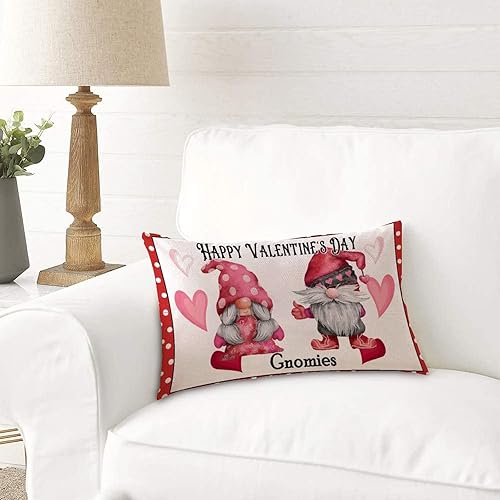 Miniatura 3 de Feliz día de San Valentín lindos gnomos con almohadas lumbares de corazón fundas de almohada decorativas de 12 x 20 pulgadas funda de cojín de lino
