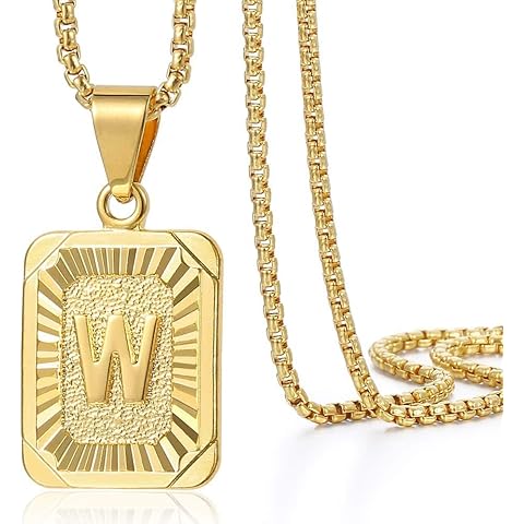 Trendsmax Initial A-Z Letter Pendant Necklace Mens Womens Capital Letter Yellow Gold Plated Stainless Steel Box Chain 22inch