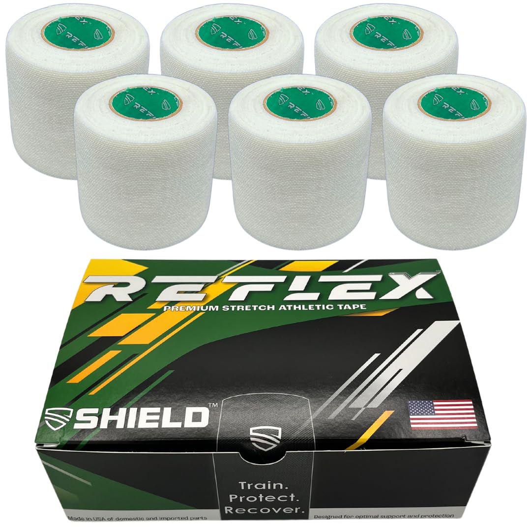 Shield Cleat Spatting Tape | Stretch Athletic Tape, Ankle Tape, Tear by Hand, Made in USA, Thin, Flexible, Elastic Sports, Spatting, Football, 6 Pack