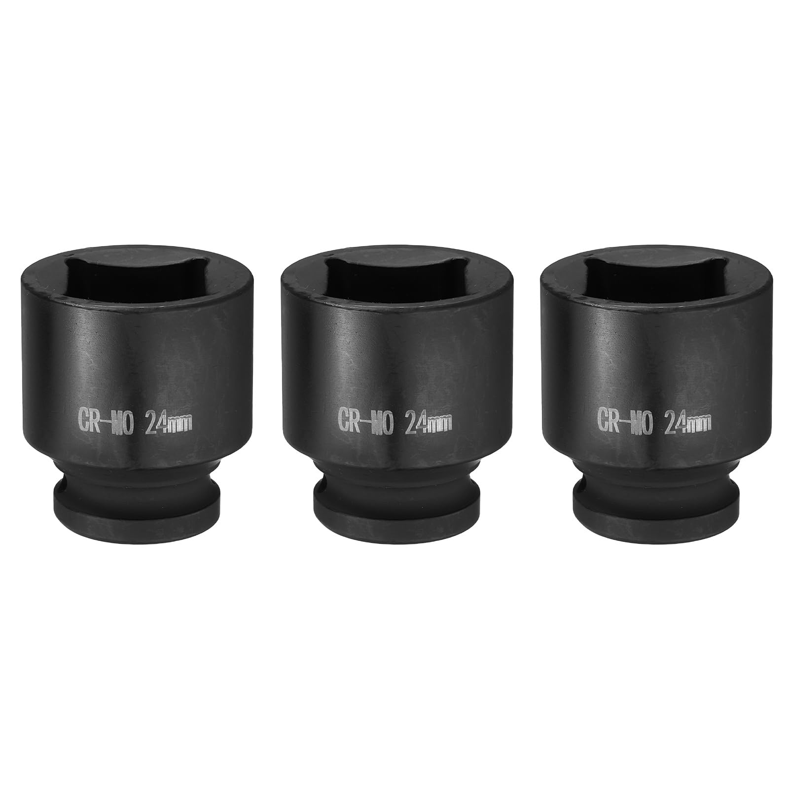 sourcing map 3pcs 4 Point Square Socket 1/2" Drive 24mm Metric Square Impact Socket CR-MO Blackening Standard Wheel Sockets Pneumatic Socket Tool for Auto Repair Mechanical Maintenance Home Use