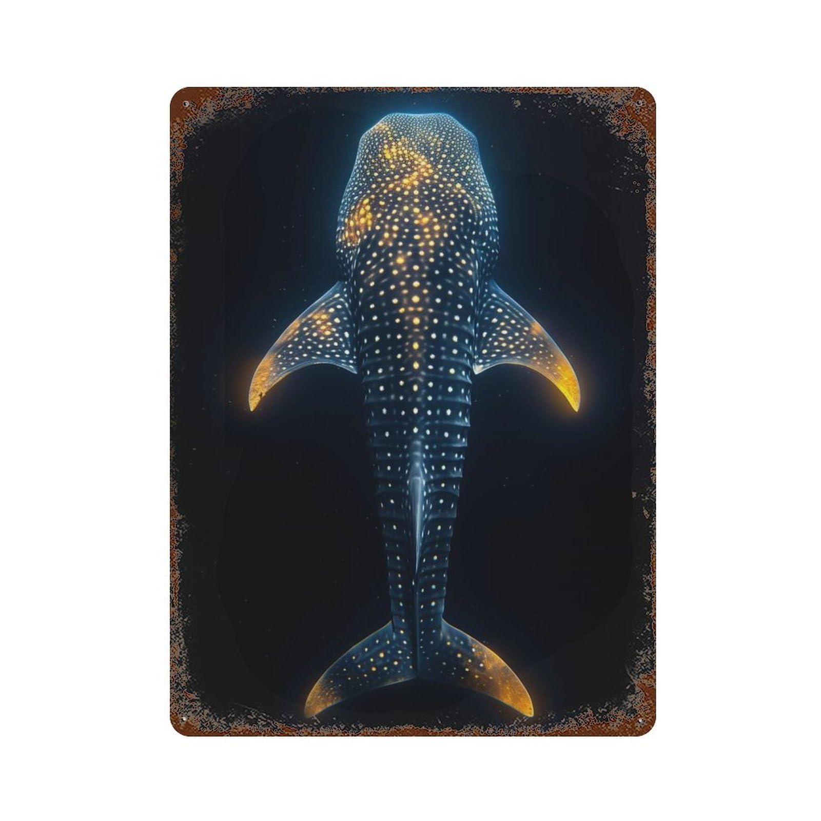 Abstract Whale Shark Gold Vintage Wall Sign 15.7"x11.8", Rust Effect Metal Decor for Cafe, Home Bar And Lounge Decor