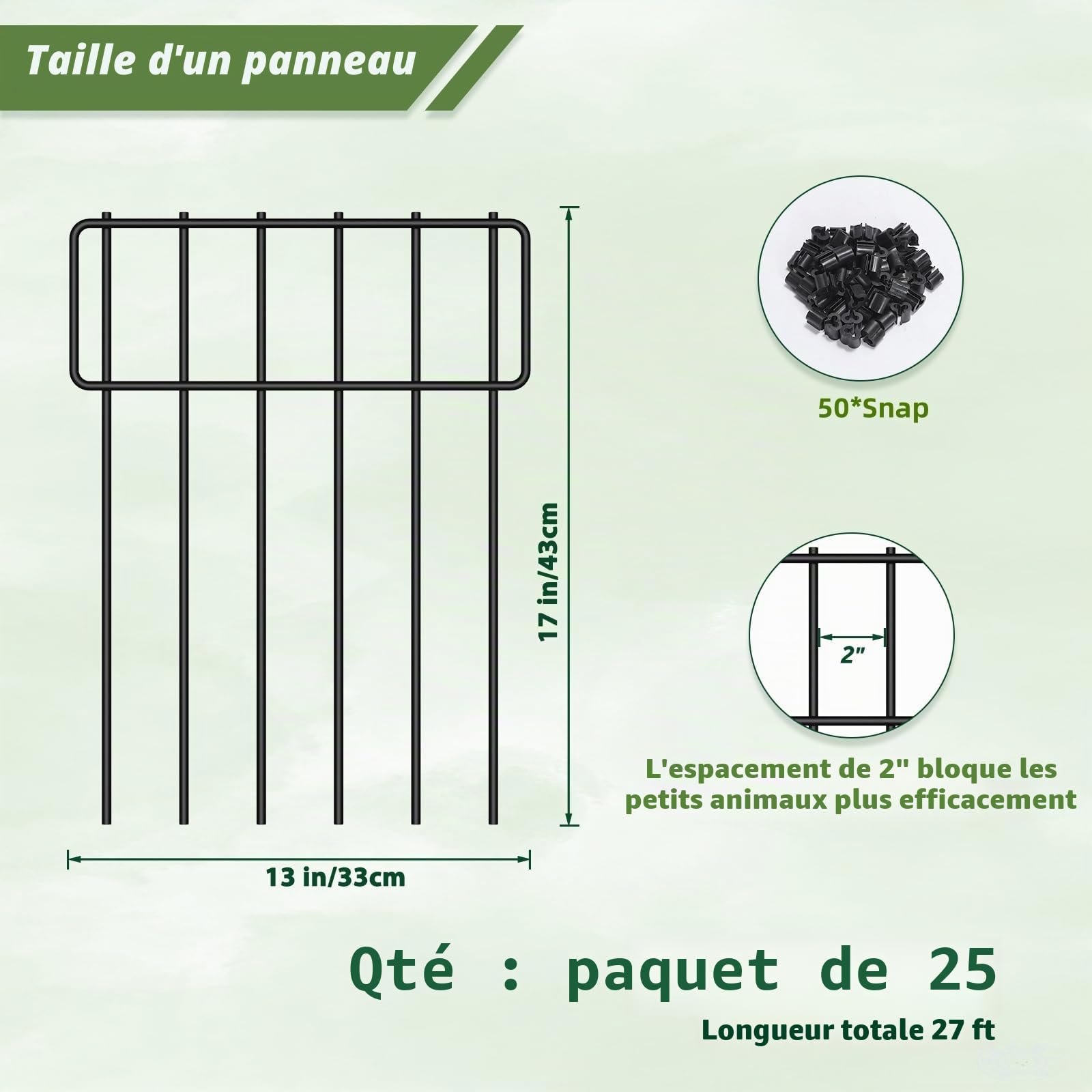 LIANTRAL Lot de 25 clôtures de jardin, Panneau de clôture en métal antirouille, Clôture sans creuser, Clôture de barrière pour animaux de compagnie, Bordure de terrasse, cour et clôture