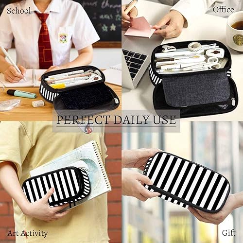 Miniatura 4 de Estuche de lápices de rayas Líneas abstractas Estuche de lápices de alta capacidad Bolsa de cosméticos Bolsa de cosméticos Negro Blanco