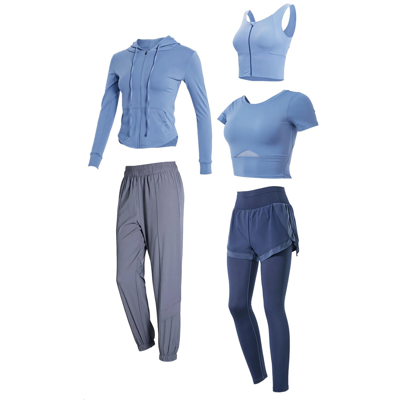Ensemble de sport 5 pièces pour femme, tenue de yoga à manches longues et tissu évacuant...
