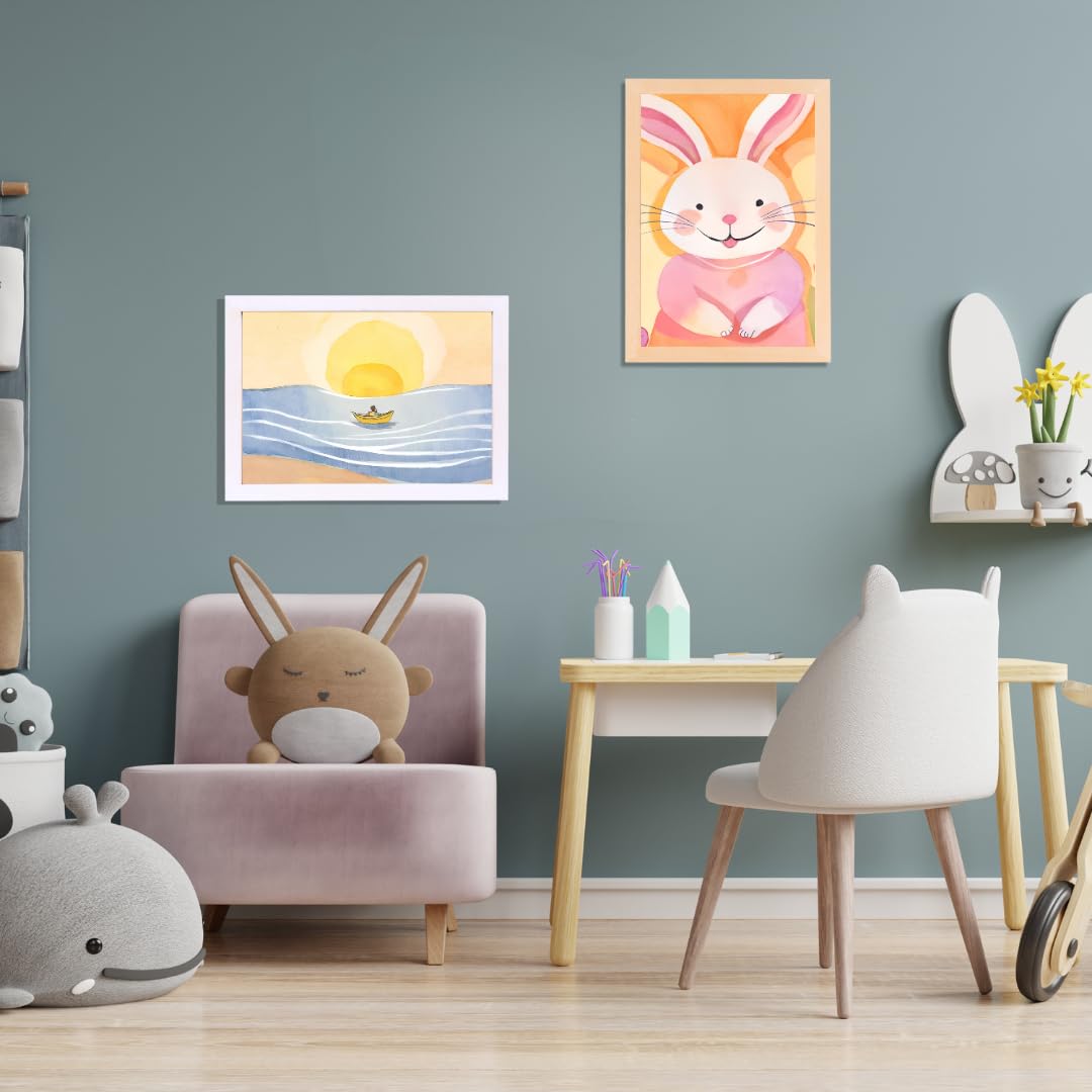 Cadre Dessins Enfants A4 avec Système à Ressort – Exposition d'Art pour Enfants, Stocke et Expose Dessins – Insertion Facile et Changement Rapide – Bois Naturel, 100 Feuilles. Avec Crochets (Blanc)
