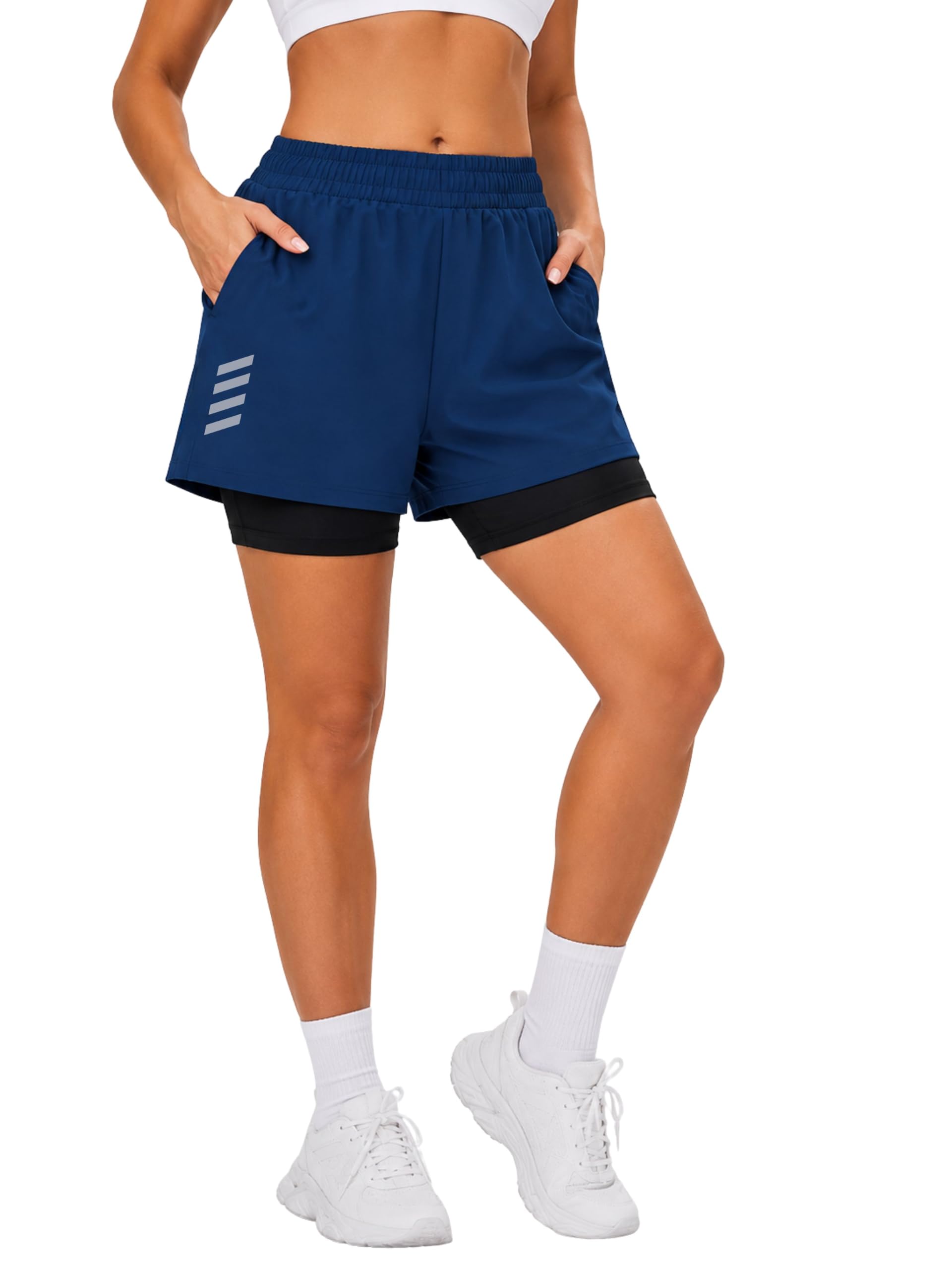 3Colors Women's 2-in-1 Running Shorts with Inner Compression Shorts | 4 Pockets | Quick Dry Sports Shorts for Gym, Running, Yoga & Workout-CROSSLINE-picture-27