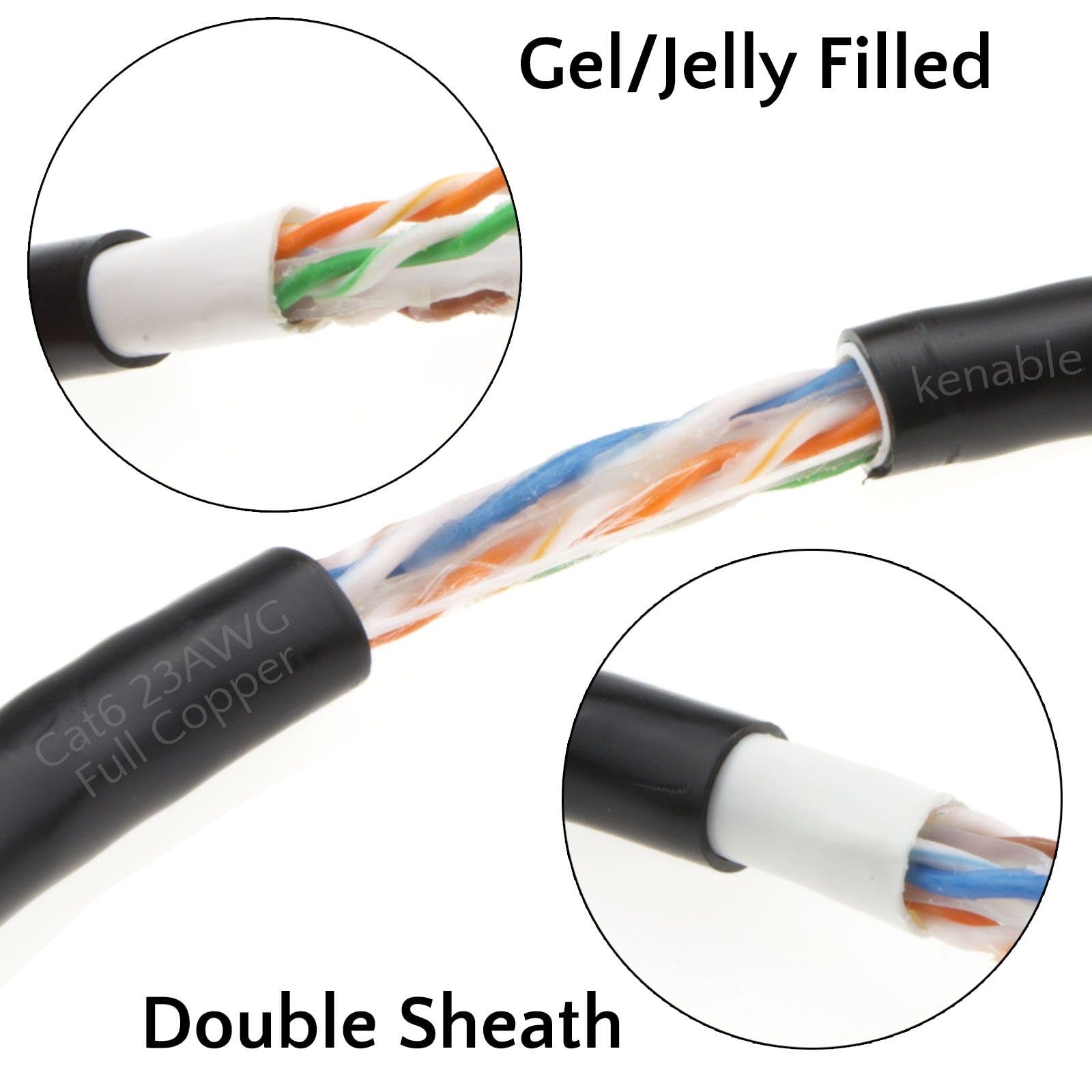 kenable Prime Extérieur CAT6 Extérieur Cuivre Ethernet Réseau câble bobine Avec Gel 100 m [100 mètre/100m]