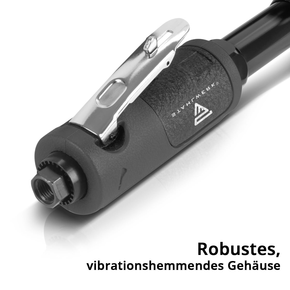 STAHLWERK Coupe-tronçonneuse à air comprimé DTS-310 ST avec 18 000 tr/min et ¼" pour disques à tronçonner de 3"/76,2 mm, meuleuse d'angle extra longue, meuleuse pneumatique, meuleuse pneumatique