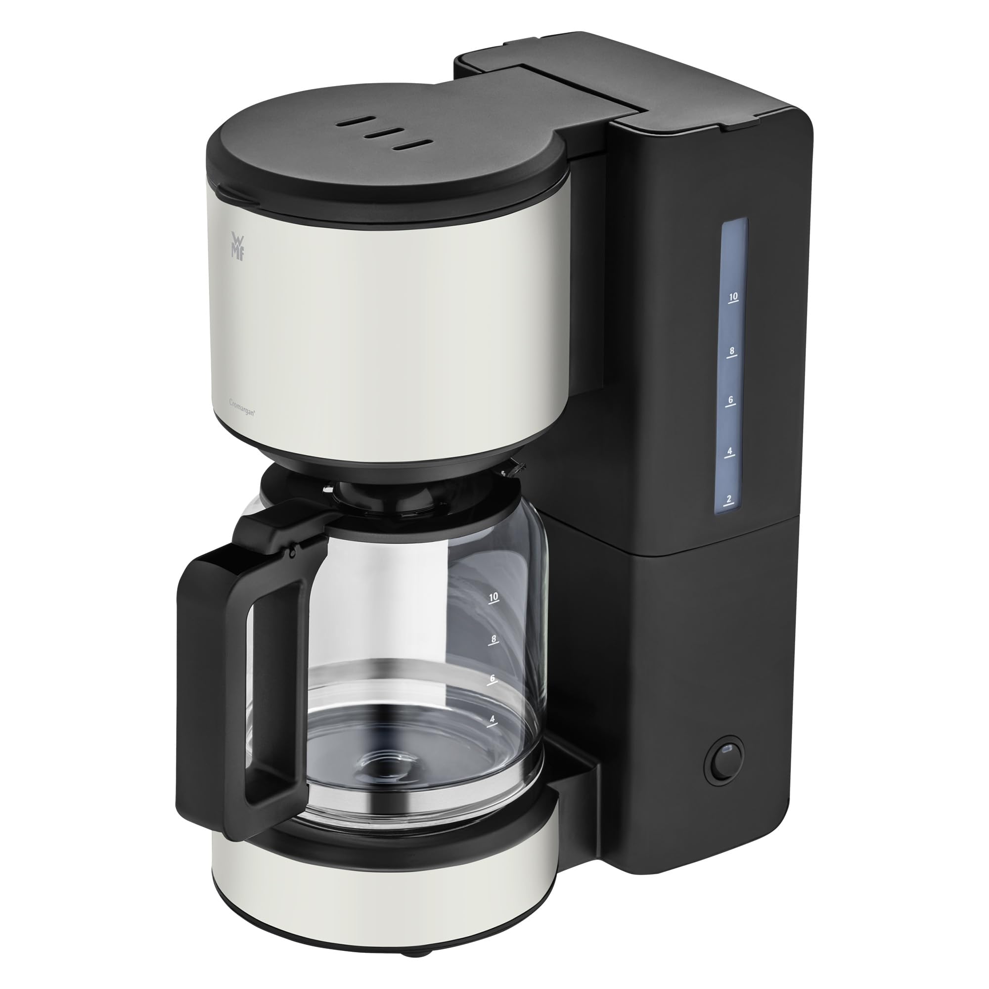 Machine à café filtre WMF Stelio Aroma en acier inoxydable blanc mat - Machine à café avec verseuse en verre pour 10 tasses, anti-goutte, plaque chauffante et arrêt automatique, 1000 W, facile à nett