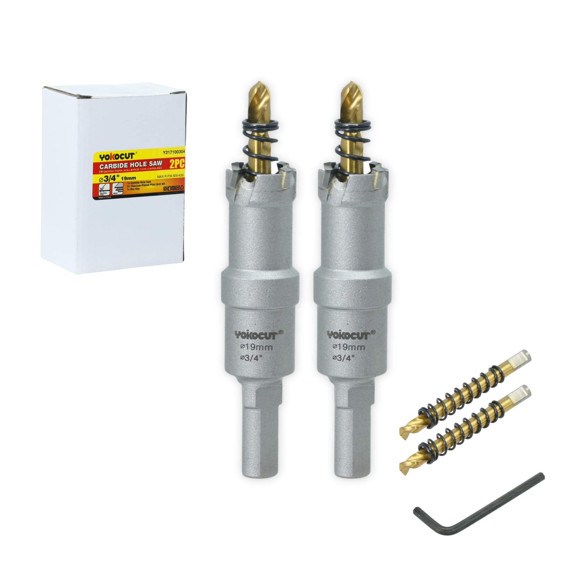 3/4 Inch Carbide Hole Saw, 2pcs Hole Cutter Carbide Tipped with Pilot Drill Bit, TCT Hole Saws for Stainless Steel, Metal, Iron, Copper, Brass,