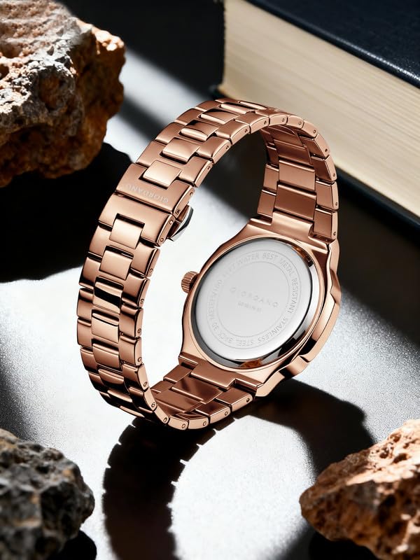 Image of Giordano Analog Watch for Men - Classic Moon Phase Design with Textured Dial, Durable Stainless Steel Strap, and Date Display