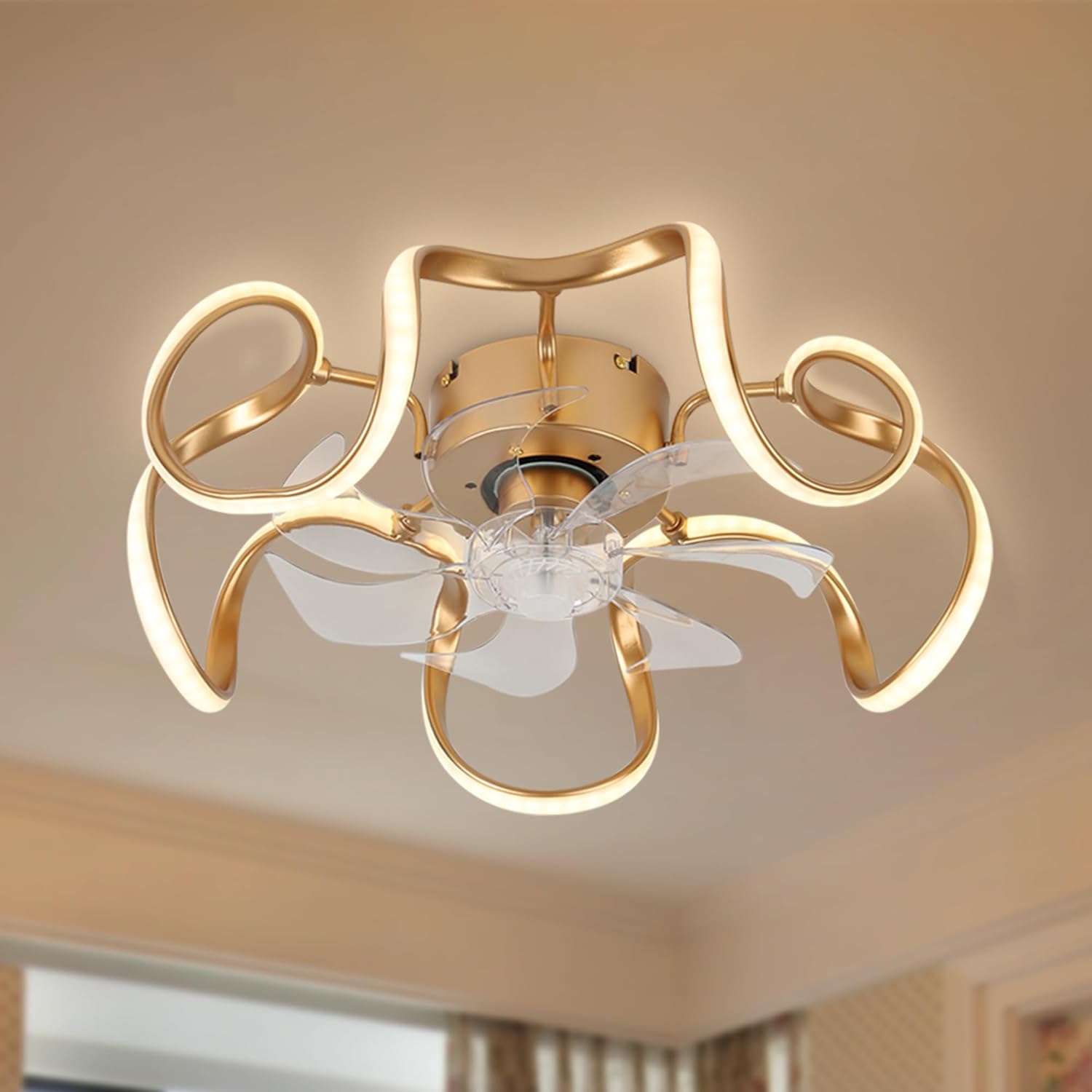 Oaks Aura 20" Low Profile Flush Mount Ceiling Fans with Memory Function,6 Speeds and 3 Color Lights,Dimmable Light,Ceiling Fan Light with APP and Remote Control for Bedroom,Living Room,Kitchen Gold