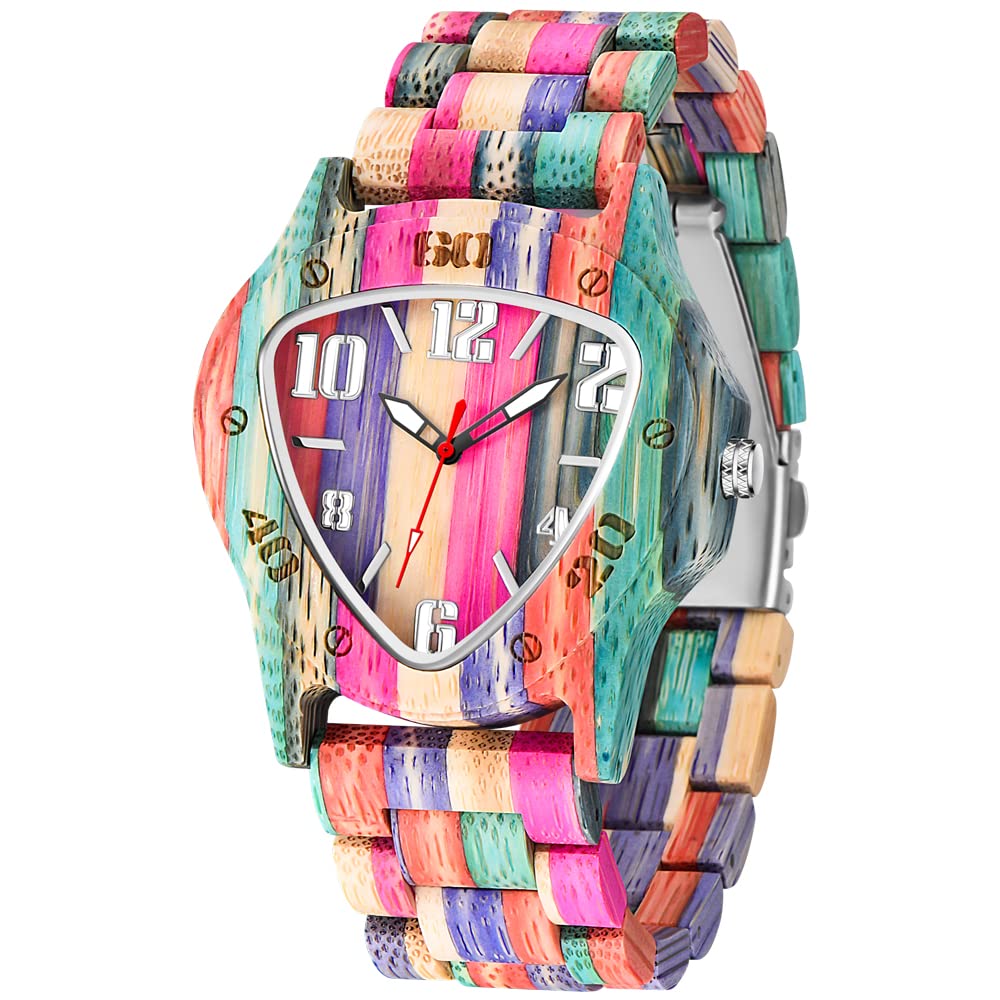 Wooden Watches for Men Handmade Colorful Bamboo Engraved Wood Watch Analog Quartz Men's Wooden Watch