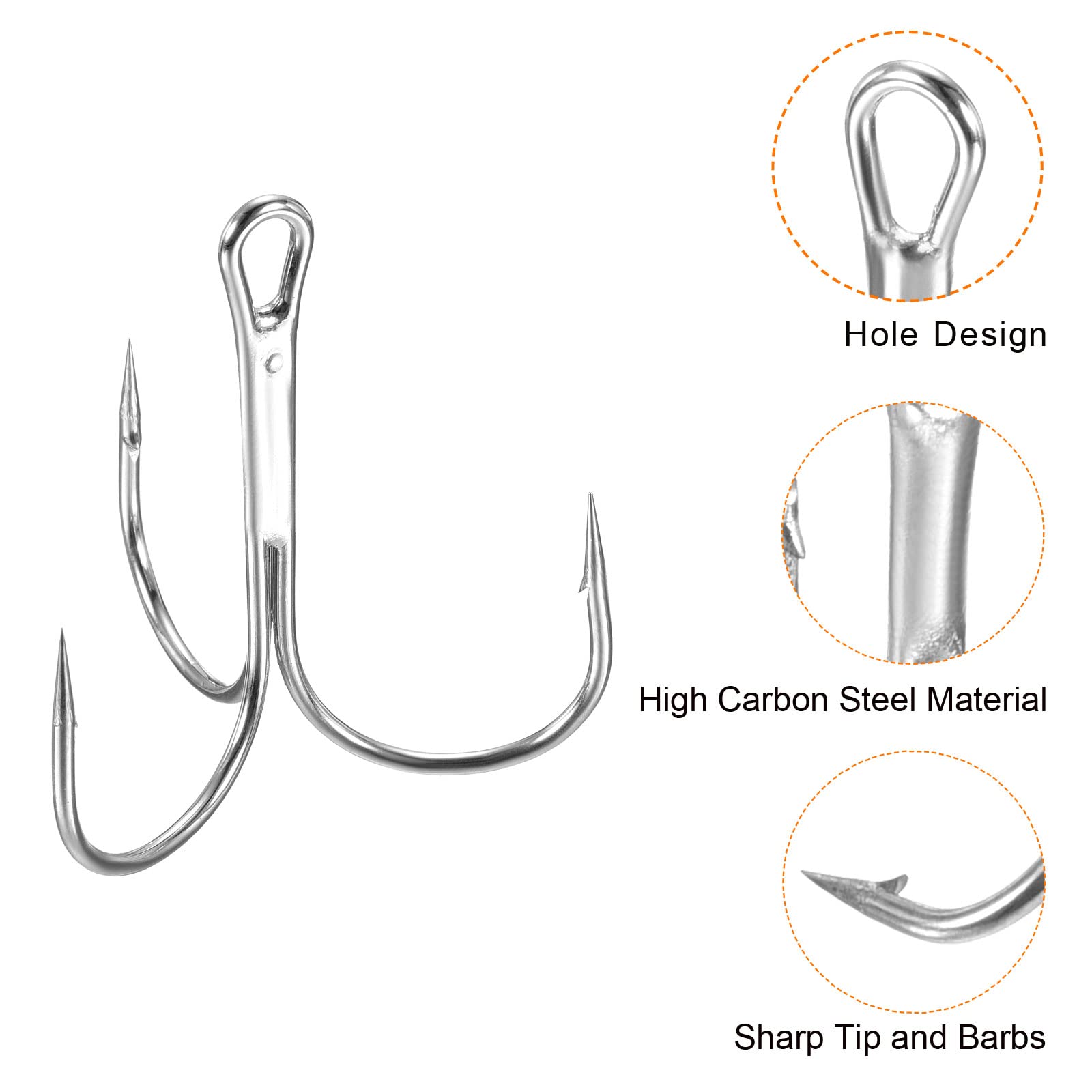 PATIKIL 16# Treble Fish Hooks, 50 Pack 0.35" L Carbon Steel Sharp Round Bend Hook Triple Barbed Hook for Freshwater Saltwater White - Image 4