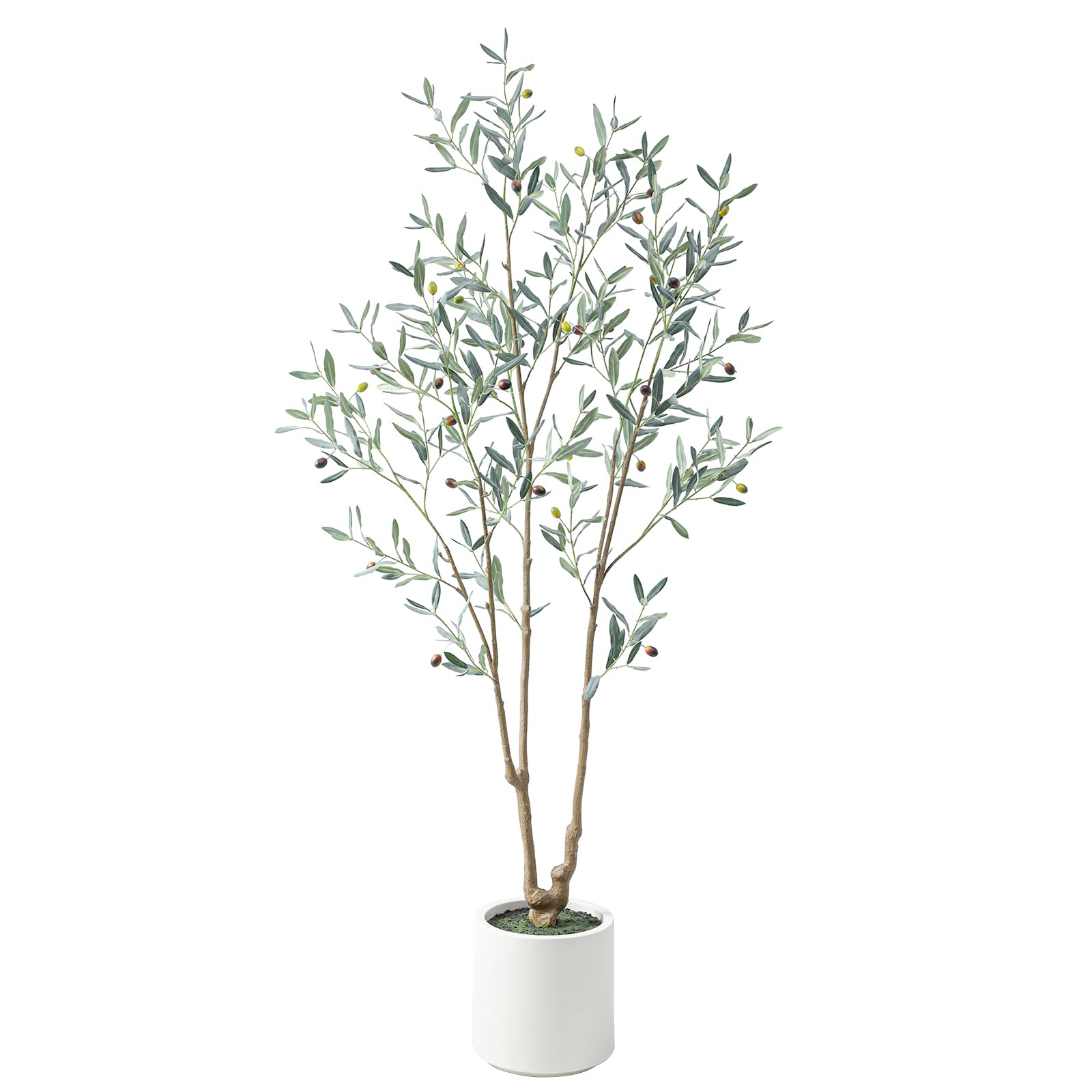 Realistic Faux Olive Tree 6ft with 3D Leaves & Multi-Stage Olives in Decorative White Planter, Natural 72in Olive Trees Artificial Indoor, Fake Olive Tree for Home Decor.