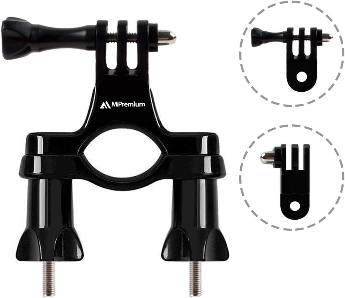 Bicycle Bike Handlebar Mount Adapter for GoPro Hero 13 12 11 10 9 8 7 6 5 4 3 2 1 + Fusion Session Black Silver EK7000 Sjcam Seatpost Pole Clamp + 3 Way Adjustable Pivot Arm for Action Cameras
