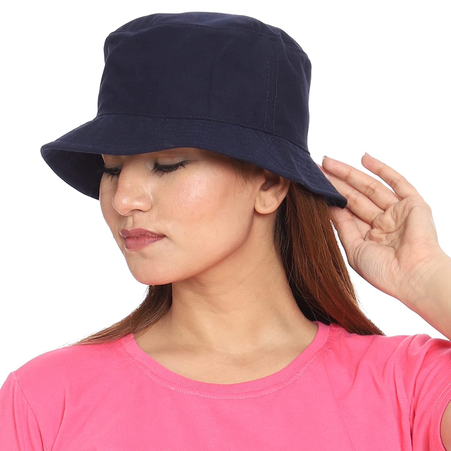 PrimeBox Unisex 100% Cotton Foldable Bucket Beach Sun Hat for Men Women Hat (Black Navy Blue) 2