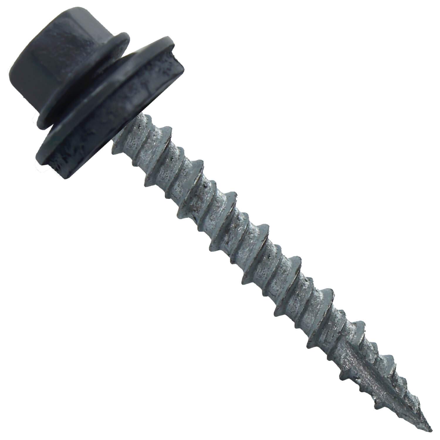 Metal ROOFING SCREWS: (1000) 10 x 1-1/2 Fab Charcoal Hex Head Sheet Metal Roof Screw. Self starting metal to wood siding screws. EPDM washer. Colored head