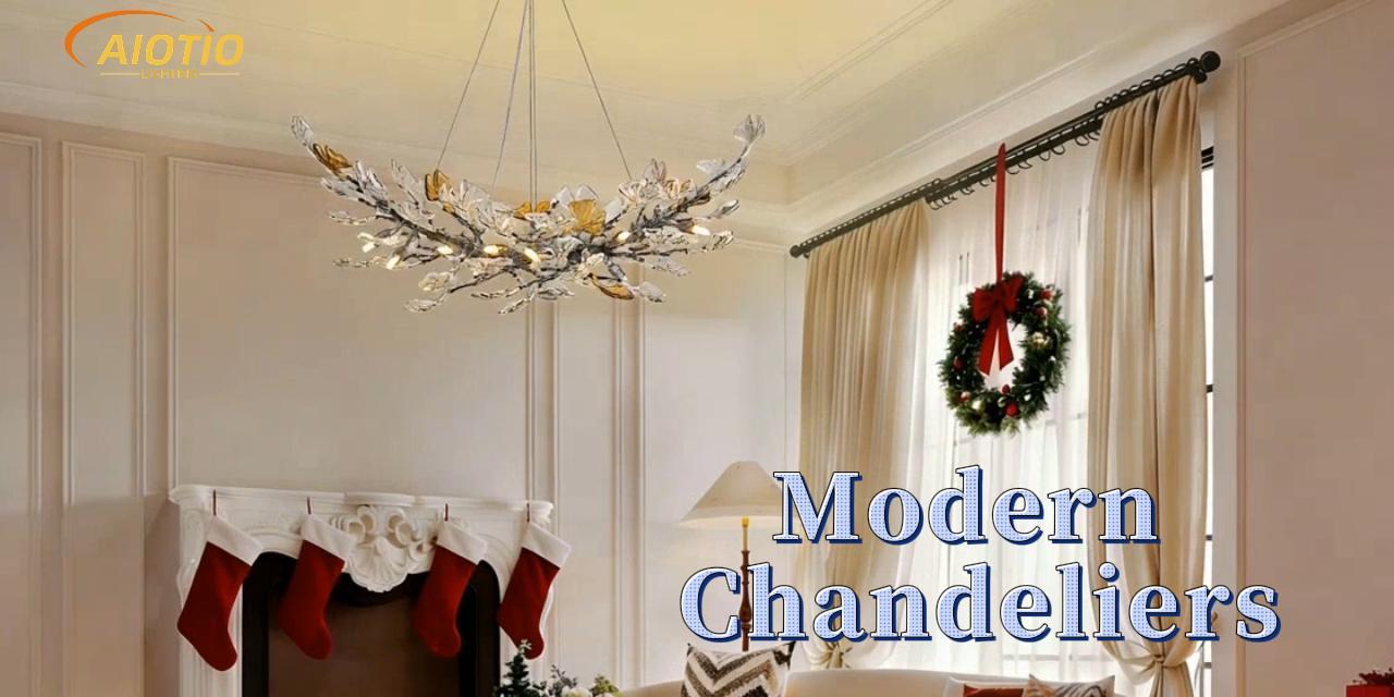 Image of Modern Chandeliers for Dining Room，AioTio L47.2''Long Unique Glass Ginkgo Leaf Dining Chandeliers Over Table,Large Rectangle Tree Branch Ceiling Hanging Black Chandelier for Living Room,Kitchen Island