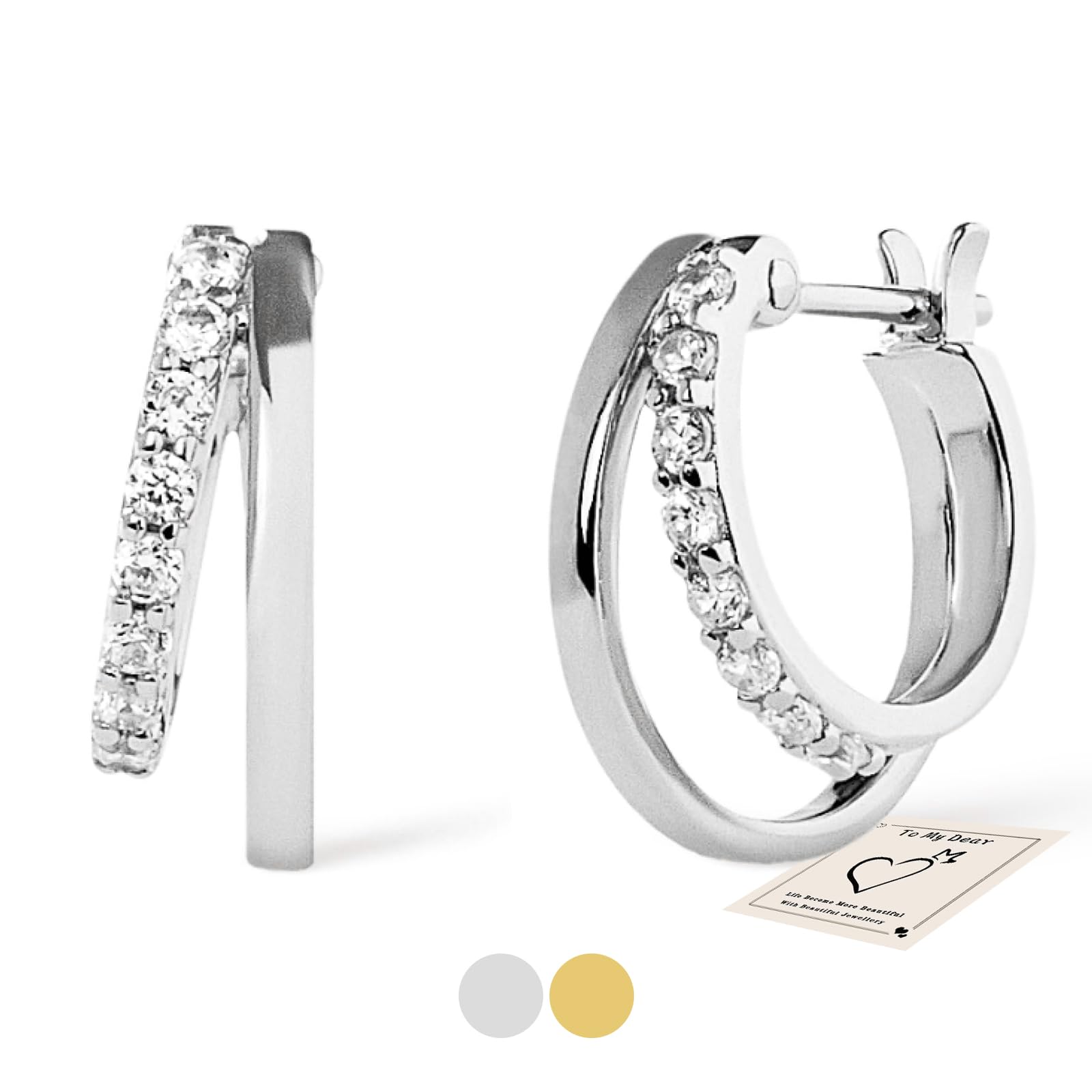 Sfoni14K Gold Plated Hoop Earrings for Women, Dainty Cubic Zirconia Split Hoop Earrings Multi Piercings Hypoallergenic Silver Post Small Gold Huggie Hoop for Lady Girl Jewellery Gift for Birthday Christmas