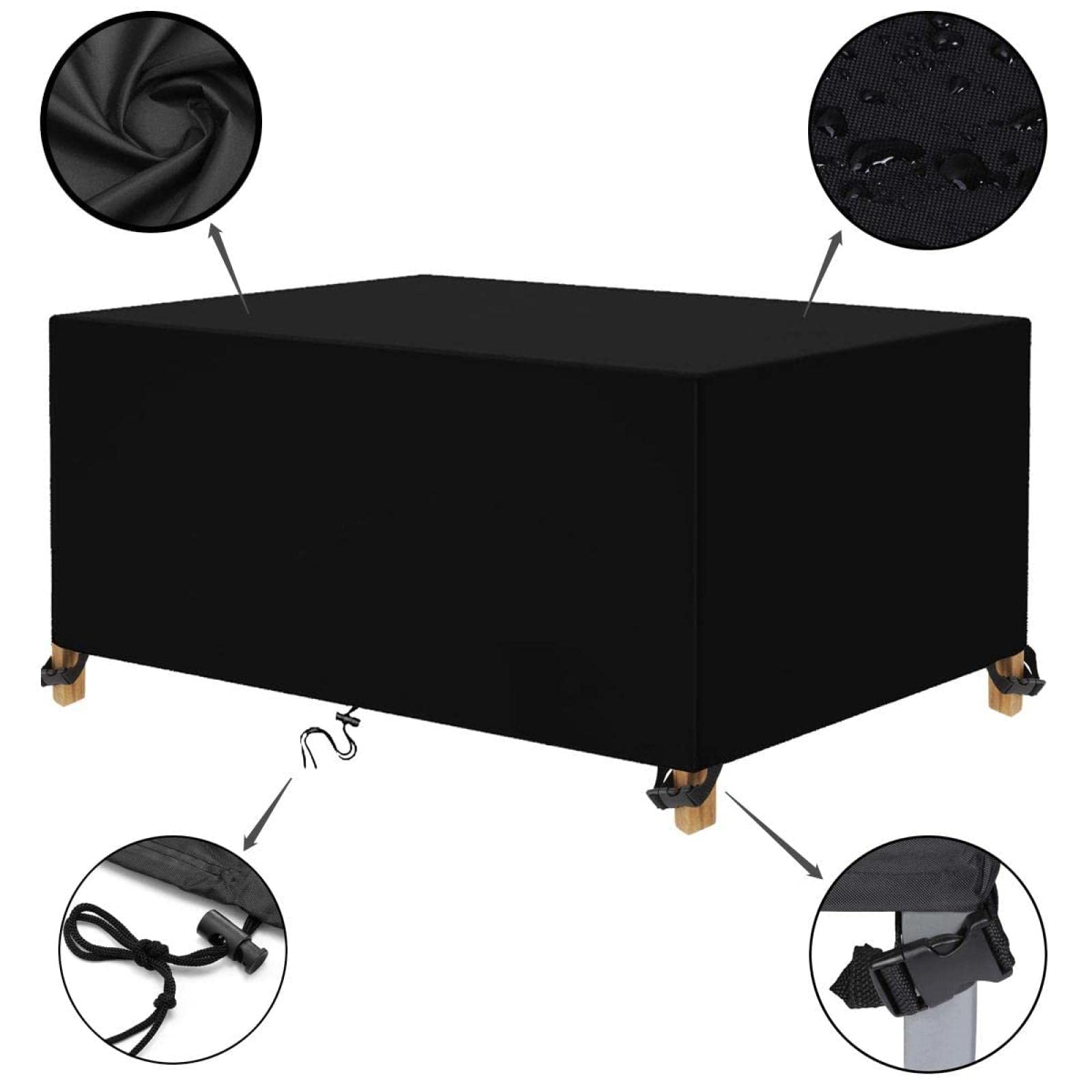Funda de piel para exteriores, 240 x 140 x 75 cm, color negro, recular 600D, resistente al agua, resistente a los rayos UV, protege para mesa de jardín y juegos de asientos, protector de piel de