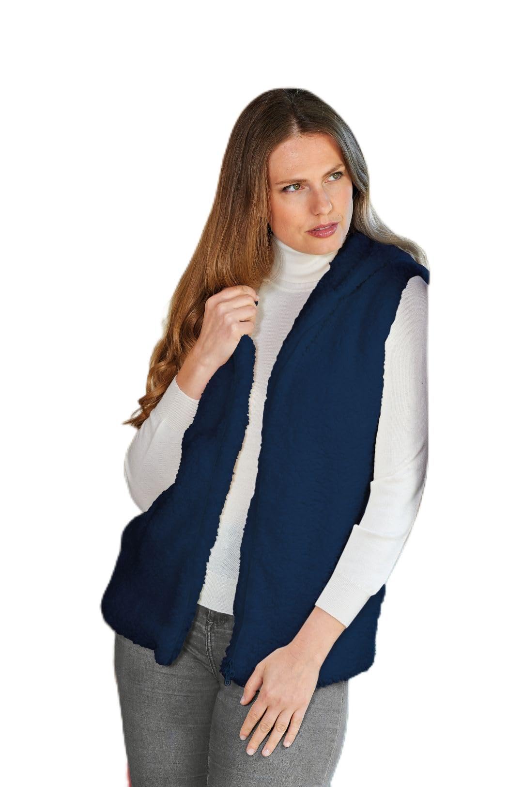 Coopers of Stortford - Navy Fleece Body Warmer - Long-Line Hooded Layer for Extra Warmth - Lightweight Indoor and Outdoor Jacket with Zip Front and Side Pockets (UK, Alpha, S, Regular, Regular)