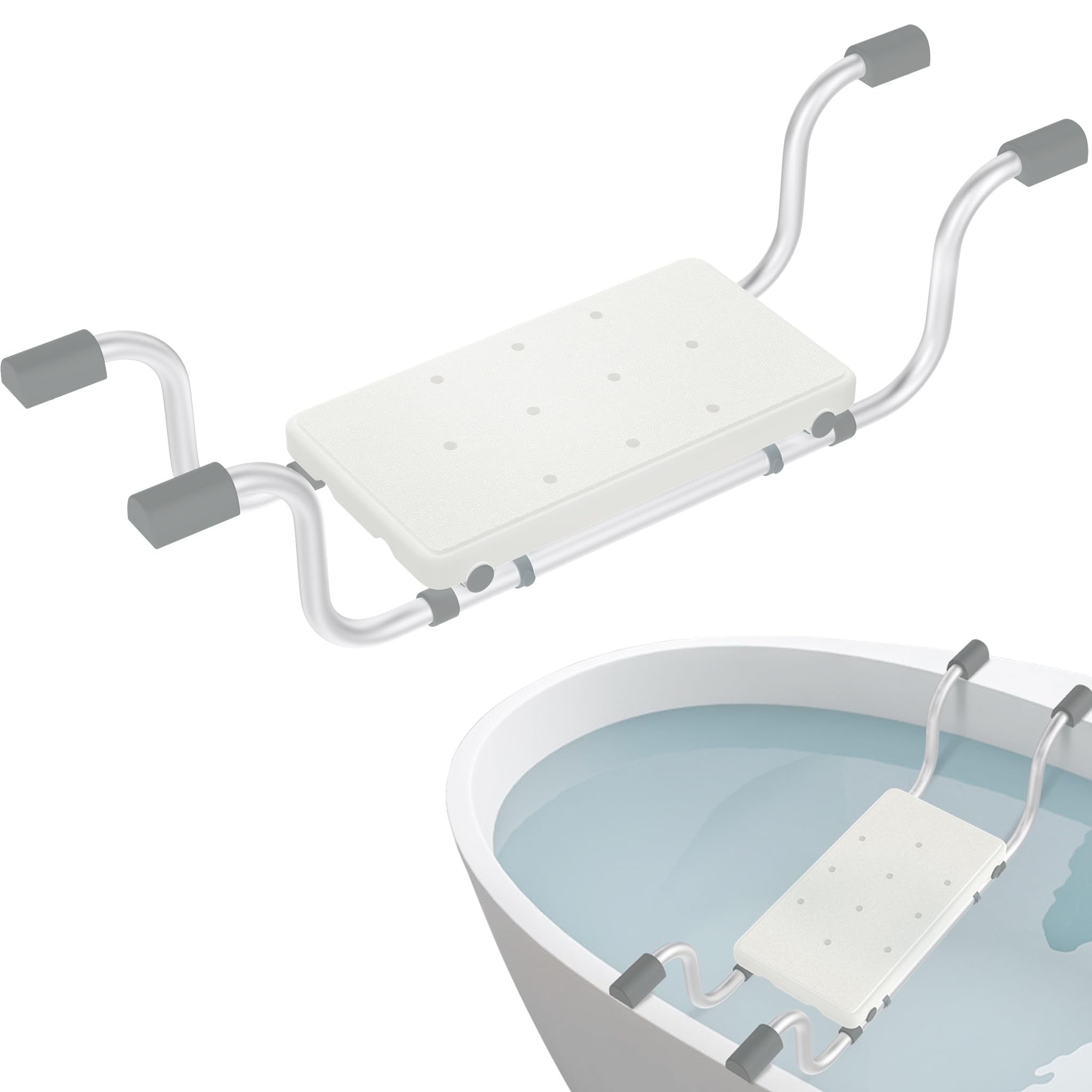 FIVMEN Sedile per Vasca da Bagno per Anziani Adulti, Sedile per Vasca Estensibile 72-82 cm Antiscivolo, Capacità fino a 150 kg, Colore: Bianco
