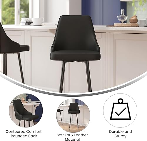 Miniatura 5 de Flash Furniture Shelly - Juego de 2 taburetes de bar comerciales de altura de bar, tapicería LeatherSoft negra, marcos de metal negro, 30 pulgadas