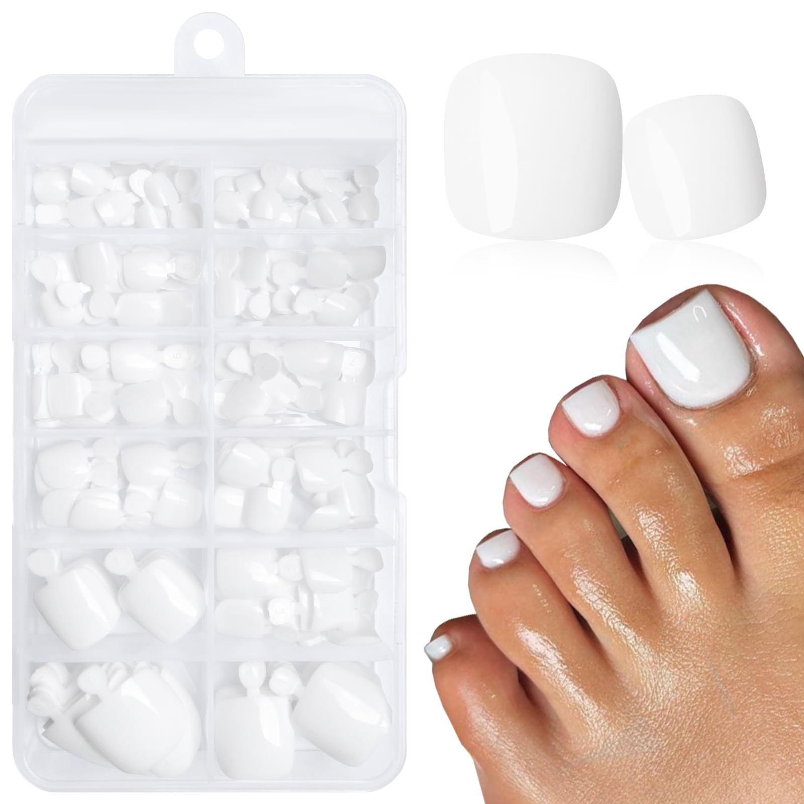 GlamRays 168 STK. Press on Zehnägel Damen Falsche Zehnägel Mit Klebe-Haftetiketten, Weiße Falsche Zehnägel Press on Nägel Zehnägel Silikonnagelspitzen Kurze Quadratische