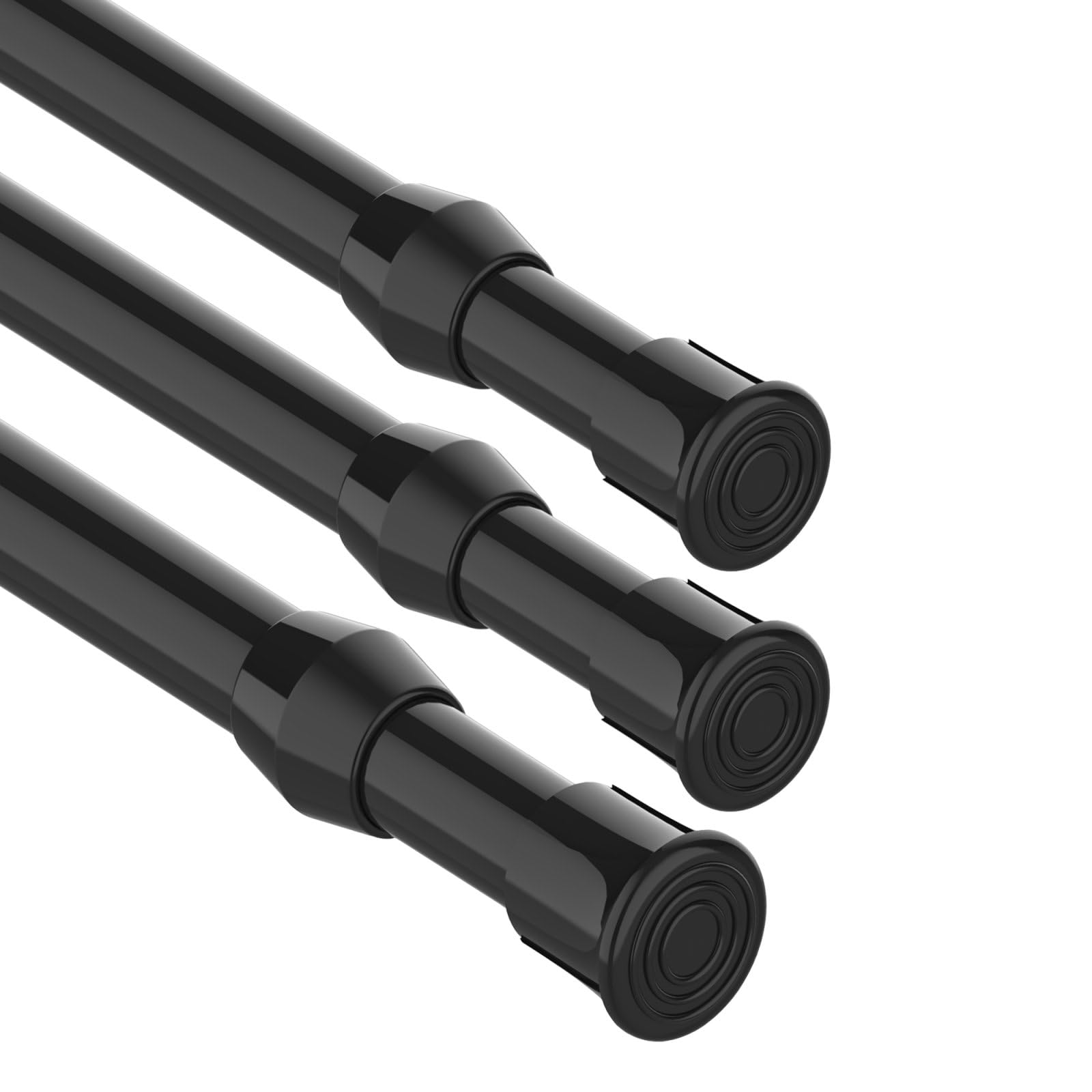 3 Pieces Curtain Pole for Curtains, Tension Rod without Drilling, Telescopic Rod for Clamping, Spring Curtain Rod for Kitchens Bedrooms Bathrooms - Black, 97-130CM (Diameter 13mm)