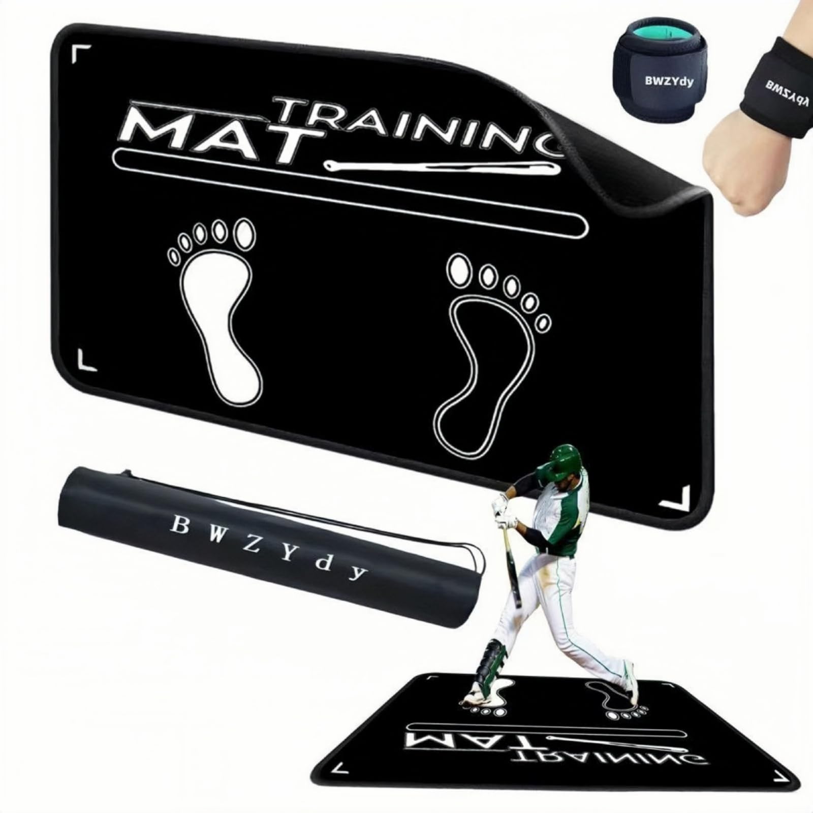 BWZYDY Baseball Batting Mat, Softball & Baseball Hitting Mat with Home Plate for Batter, Anti-Slip Batting Cage Mat W/Batting Stance Alignment Guide for Swing Pitching Training