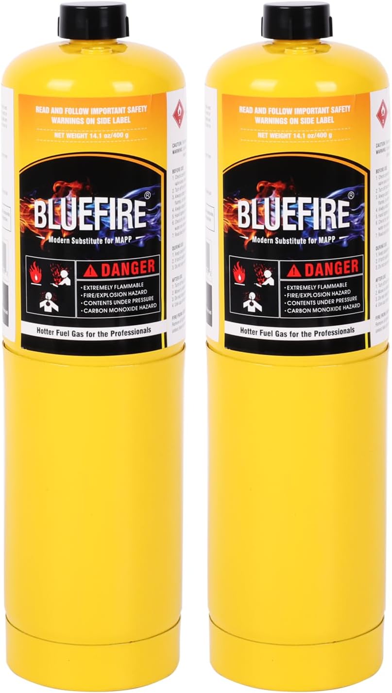 Pack of 2, 16.1 oz BLUEFIRE Modern MAPP Gas Cylinder, 14 More Bonus