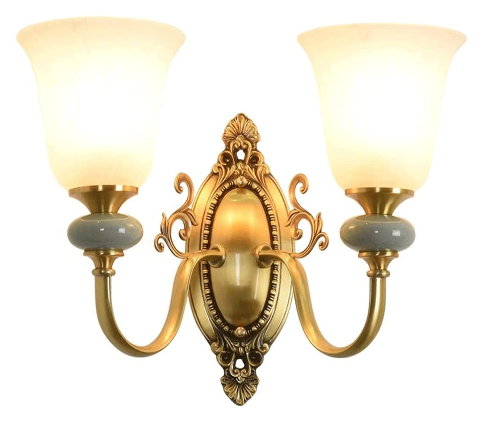 ZTCHSENZT Wall Lamp Light Nordic Double-Headed Copper Living Room Background Wall Creative American Minimalist Glass Ceramic Decorative Wall Light